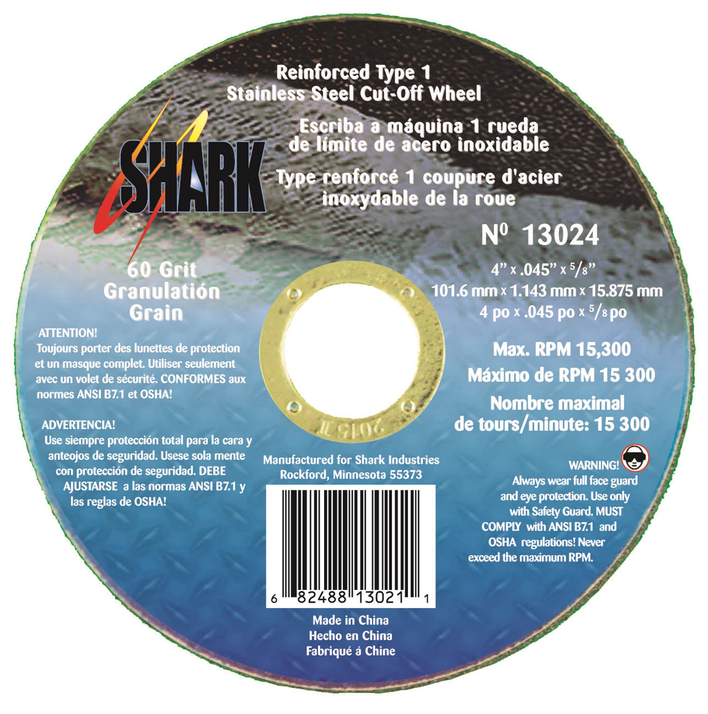 Shark Welding 13023 Shark 4.5-Inch by 0.045 by 7/8-Inch Ss 60-Grit Cut-Off Wheel Type 1 Ss, 10-Pack