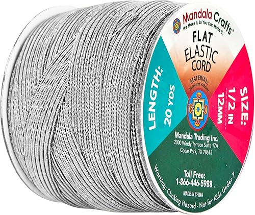 Vista 146 de Mandala Crafts - Rollo de cordón elástico plano para costura y manualidades Beige
