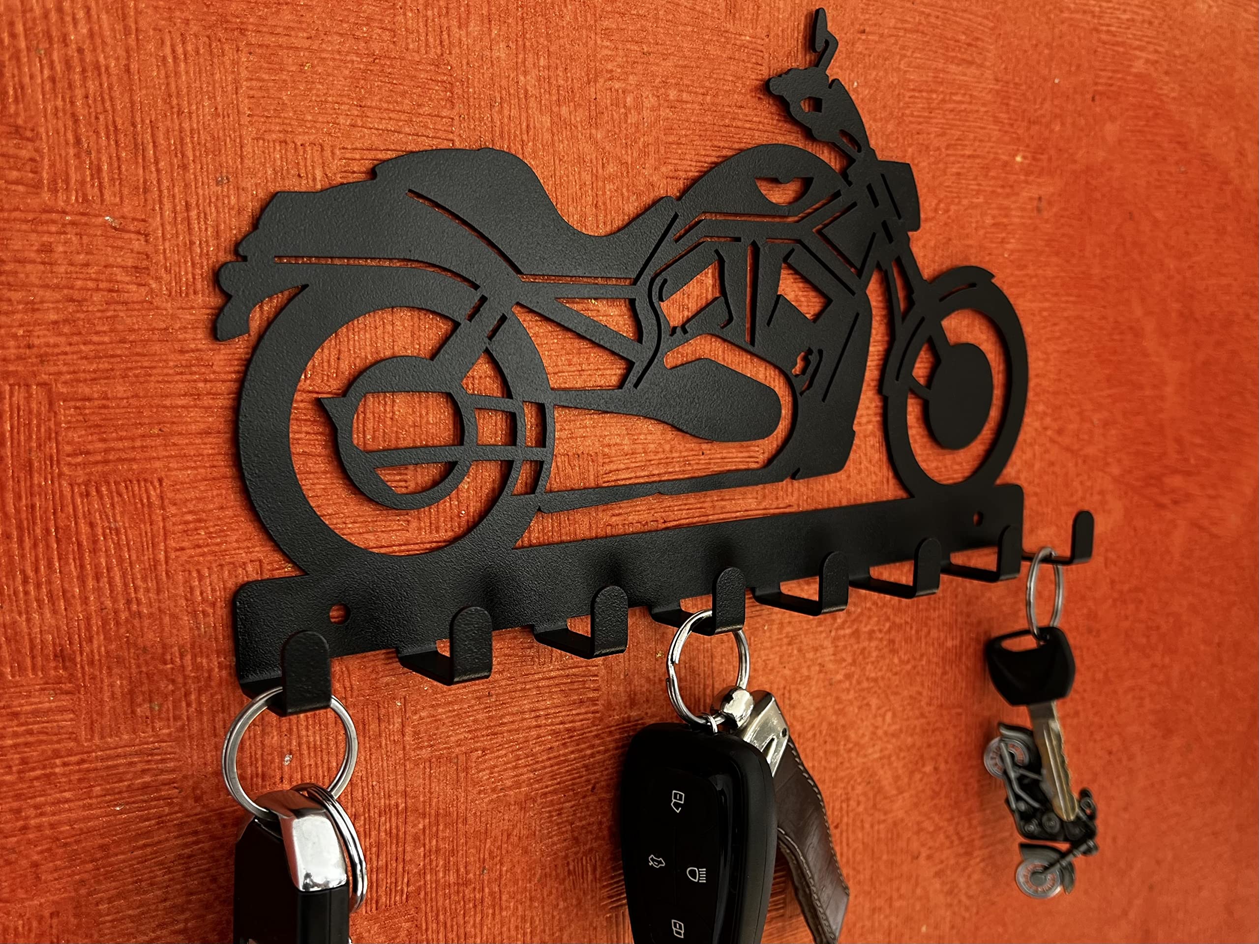 HeavenlyKraft Superbike Metal Key Holder - 8 Steel Hooks, Black - Wall Mounted Decorative Hanger for Keys, Bike Rack 2