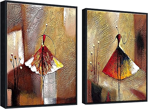Wieco Art Arte enmarcado bailarines de ballet 100% pintados a mano, lienzo abstracto, arte de pared para decoración del hogar con marco negro