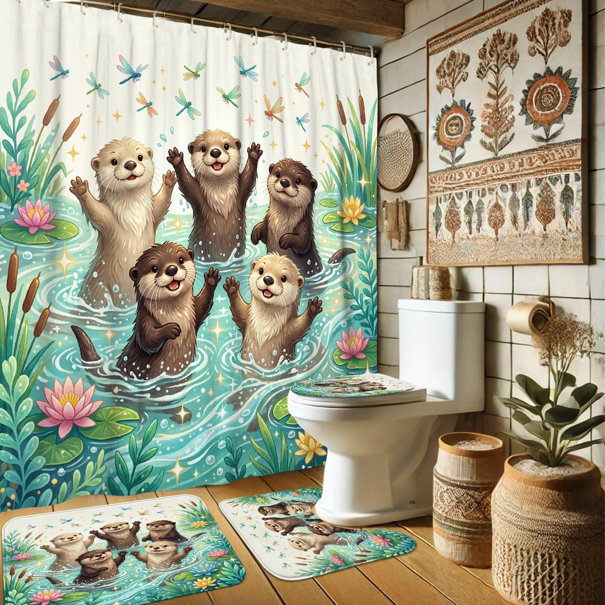 Rideau de douche imperméable anti-moisissure motif loutre en tissu lavable de 183 x 183 cm