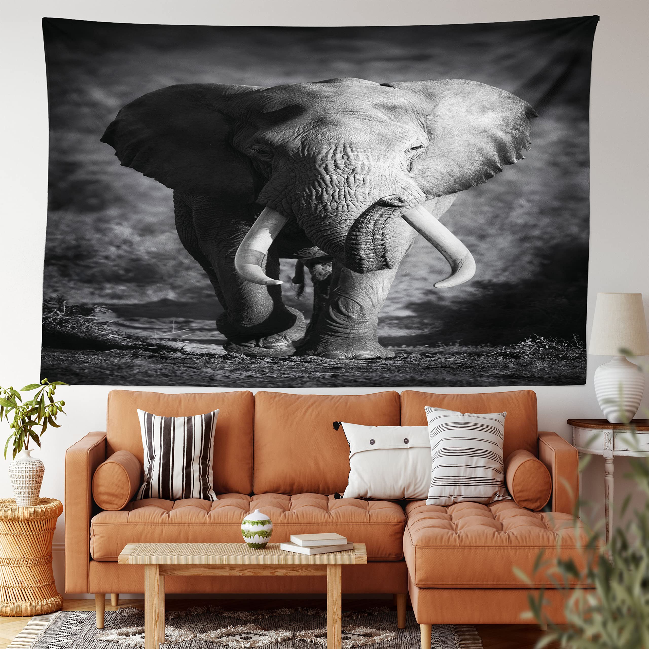 ABAKUHAUS Tapisserie Murale Arbre De Fleurs De Cerisier Noir Rose - Décoration Chambre 230cm X 140cm