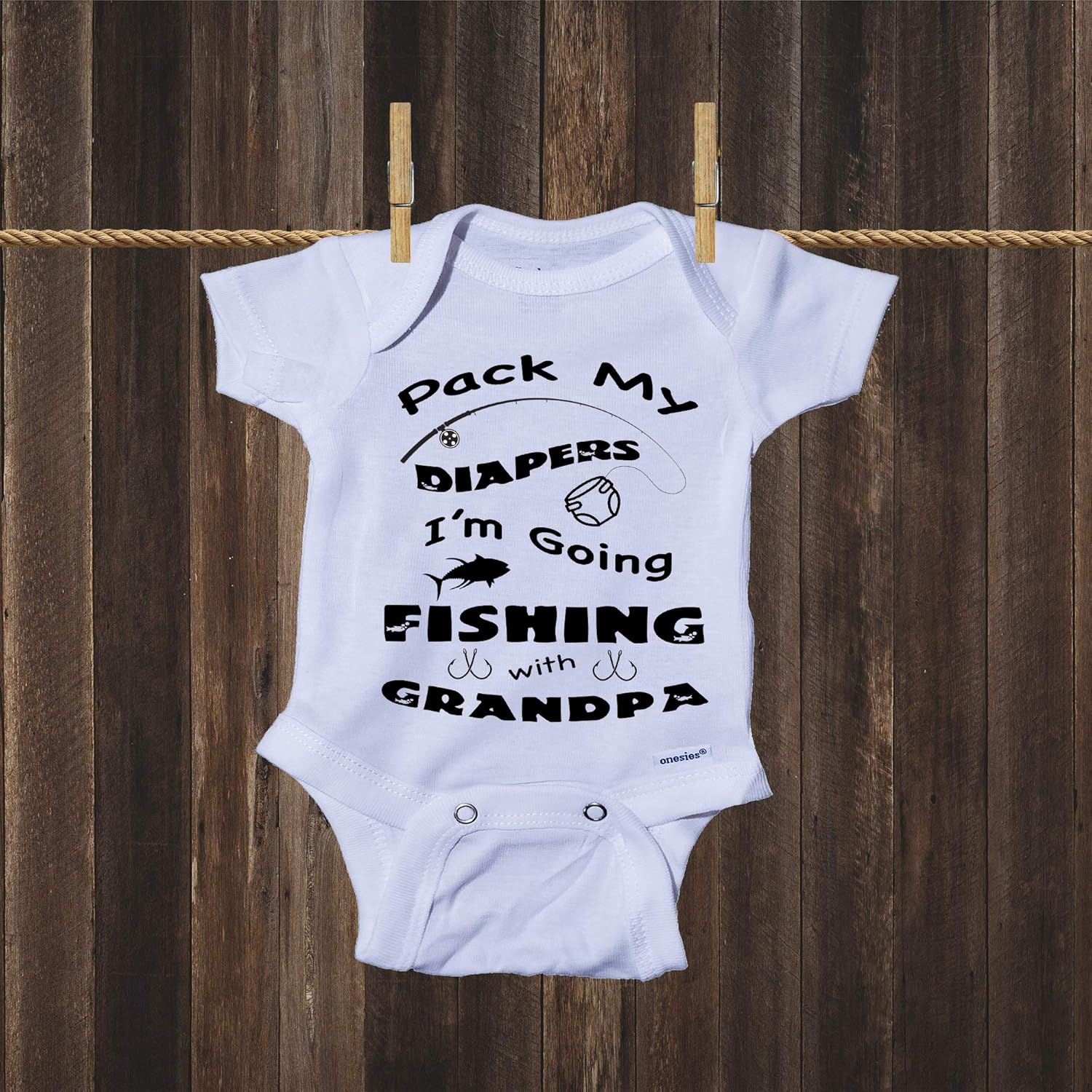 Pack My Diapers I'm Going Fishing with Grandpa Grandparents Baby Announcement Baby Bodysuit One-Piece Romper - Image 2