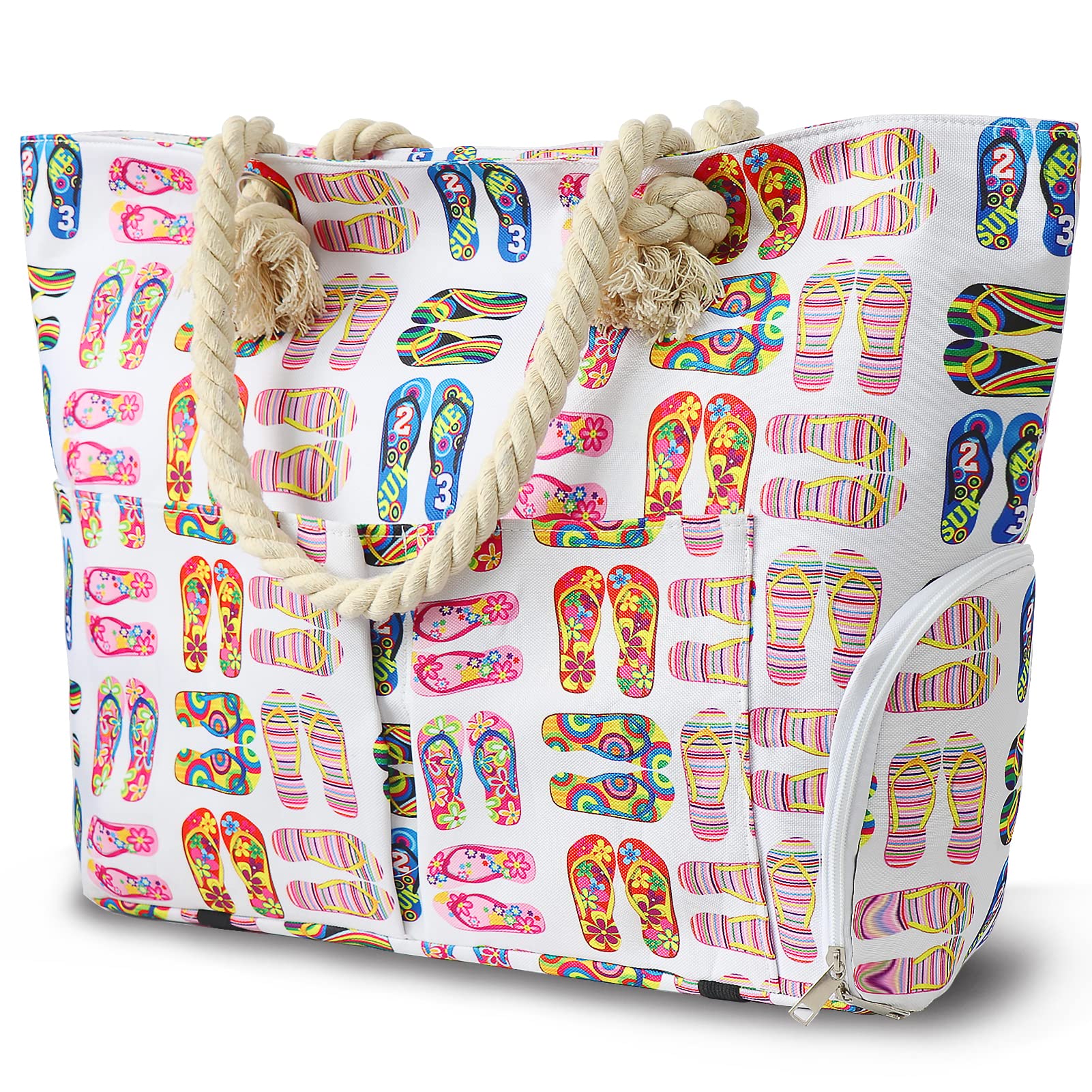 LEcylankEr Bolsa de Playa para Hombre Mujer, 30L Bolsa de Playa Grande Compartimento para Zapatos, Tote Bag/Bolsa Bandolera de Lona con Cremallera para Playa, Viaje, Piscina, Compras
