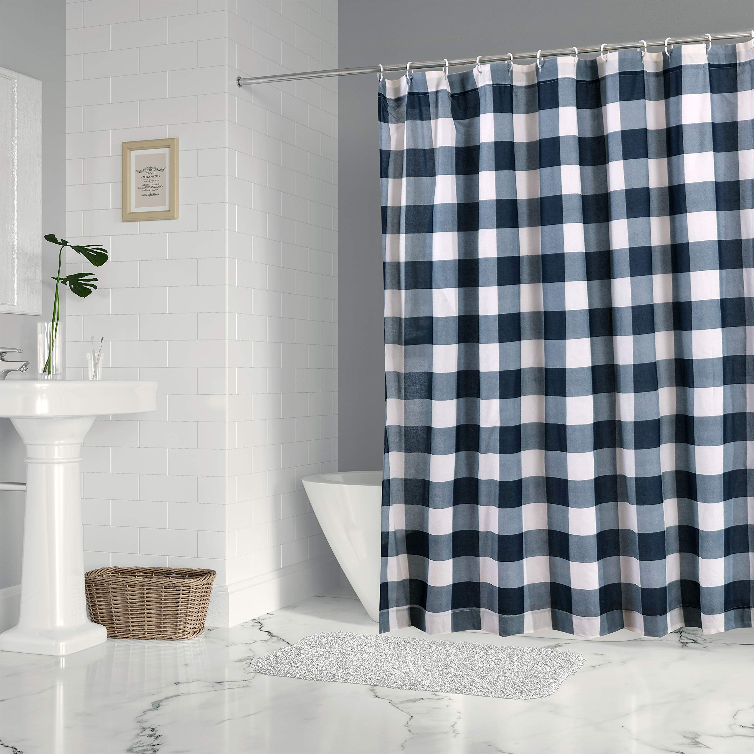 Levtex Home - Camden - Shower Curtain with Grommets - One Shower Curtain Panel 72 inch Length, 72 inch Width - Buffalo Plaid - Navy and Cream - 100% Cotton - Lined
