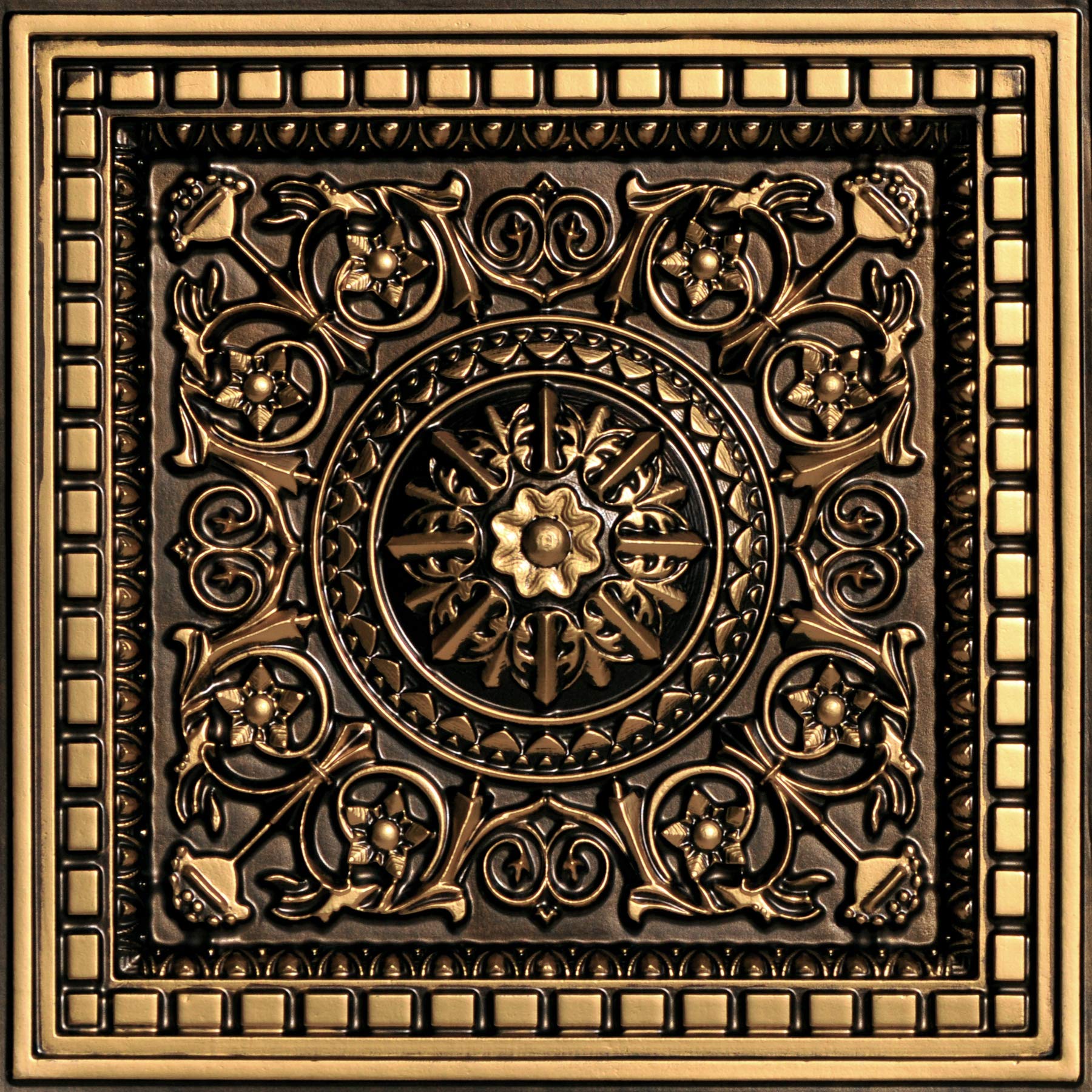 From Plain To Beautiful In Hours 215 Da Vinci PVC 2' x 2' Lay-in Ceiling Tile, Antique Gold, Pack of 25
