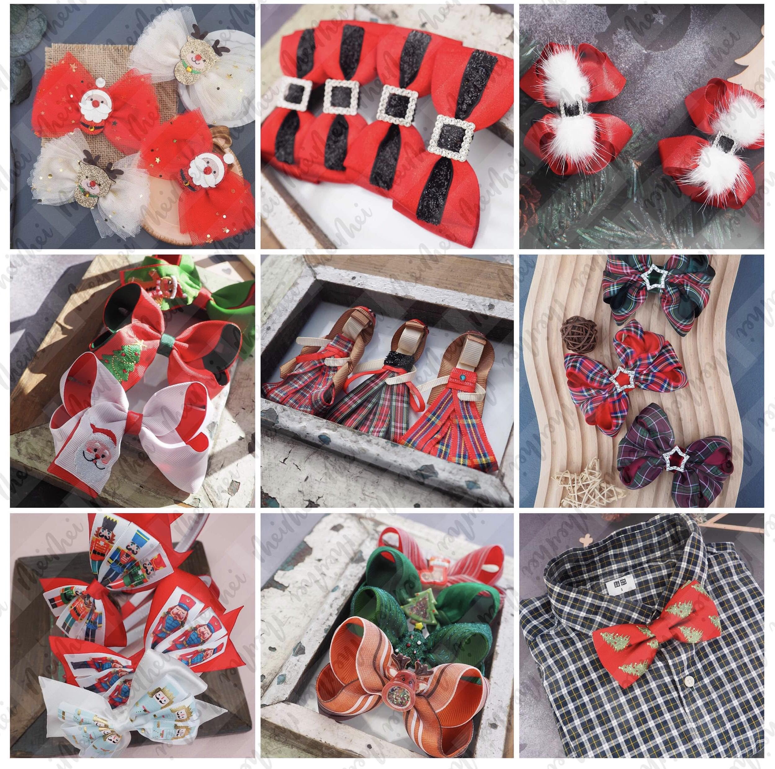 MeiMei Christmas Tree Hair Bow with Elastic Bobble, Handmade Girls Hair Tie, Grosgrain Ribbon Hair Accessories - Image 4