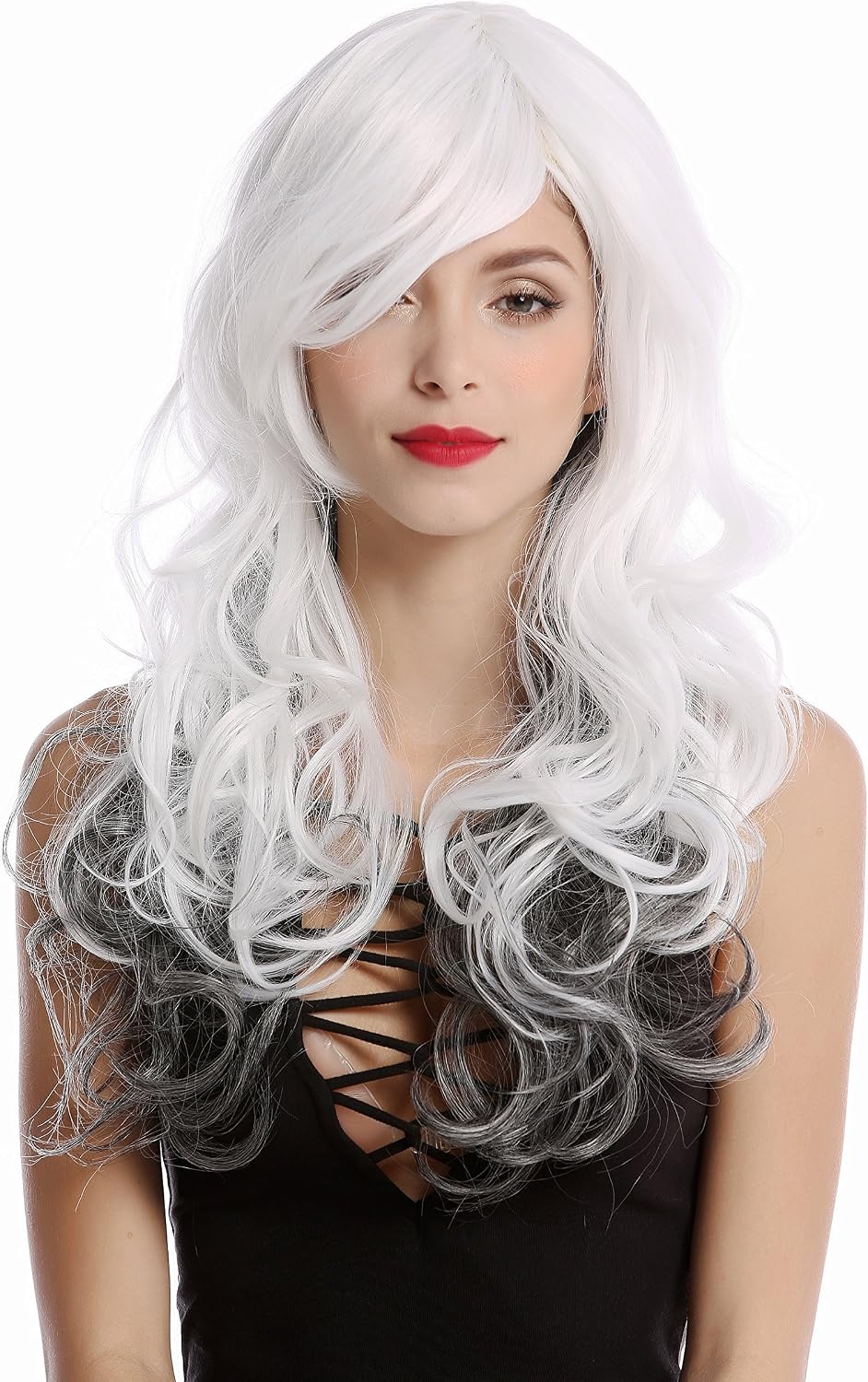 WIG ME UP, GF-W2048-1B-1001+1001 Lady Quality Wig Diva long white and black layered wavy parting