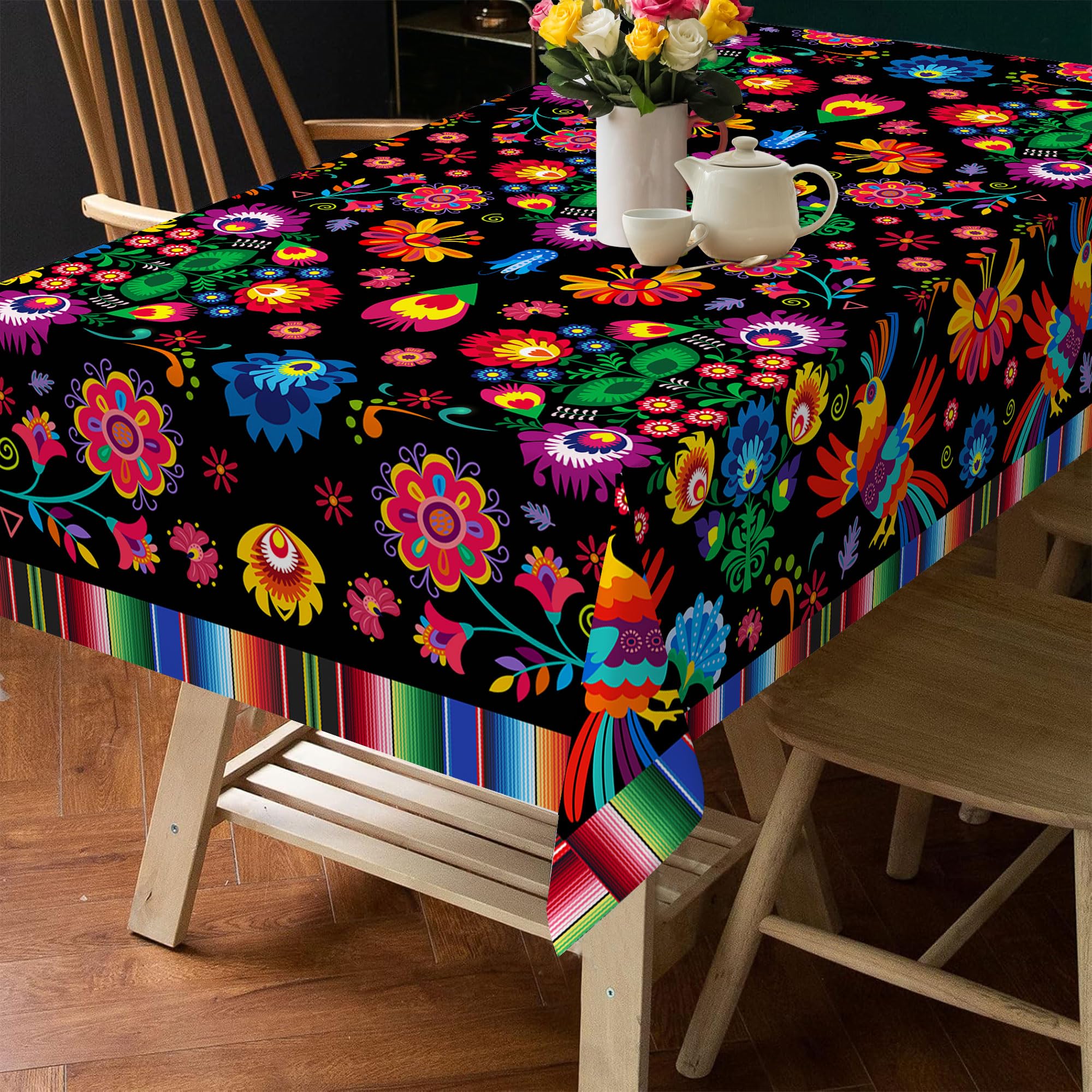 Chiinvent Boho Floral Tablecloth - 60x120 Inch Waterproof Rectangle Table Cover, Colorful Mexican Mandala Design For Farmhouse, Party & Outdoor - View #3