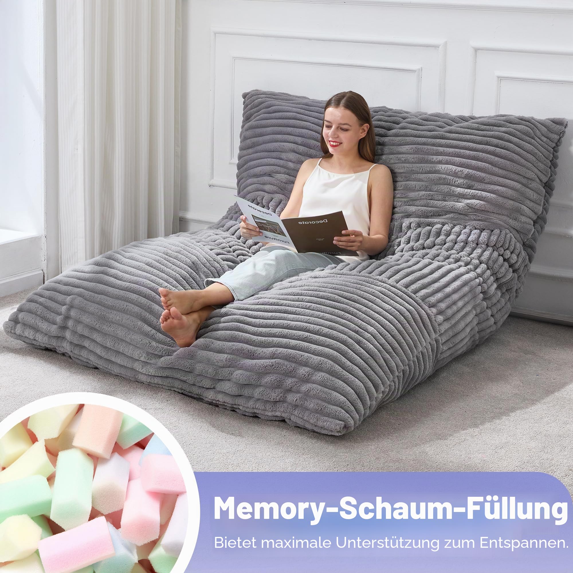 Hobestluk 3-in-1 Sitzsack Riesen Sitzsack Umwandelbar Sitzsack Bodenkissen mit maschinenwaschbarem Bezug, Sitzsäcke für Erwachsene (Grau)