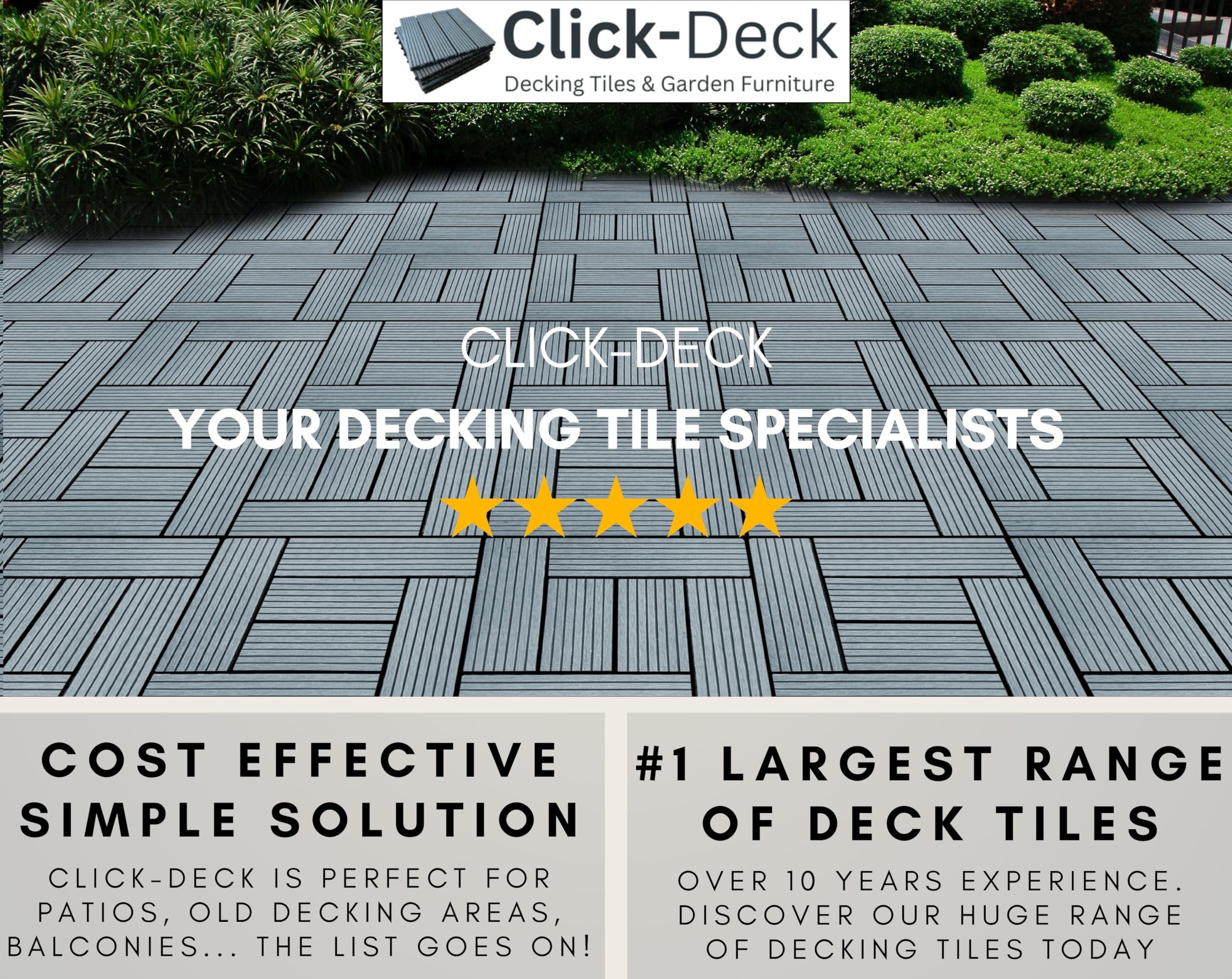 CLICK-DECK Piastrelle per pavimenti in composito | Per patio, balcone, cemento, vasca idromassaggio, pavimenti quadrati da 30 x 30 cm, facile installazione, bassa manutenzione, ottimo drenaggio (6