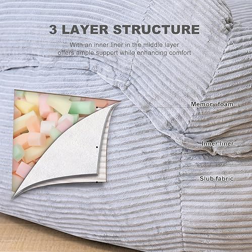 Miniatura 6 de Puf gigante con reposabrazos, asiento acogedor de gran tamaño para adultos, tela de pana y relleno de espuma de alta resistencia, ideal para sala de