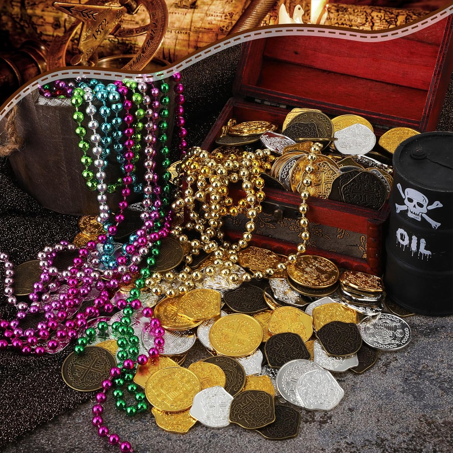 Hanaive 100 Pcs Metal Pirate Coins Treasure Chest Spanish Doubloon Fake Coins Tokens for Kids Board Games Pirate Party Cosplay (Groovy Style)