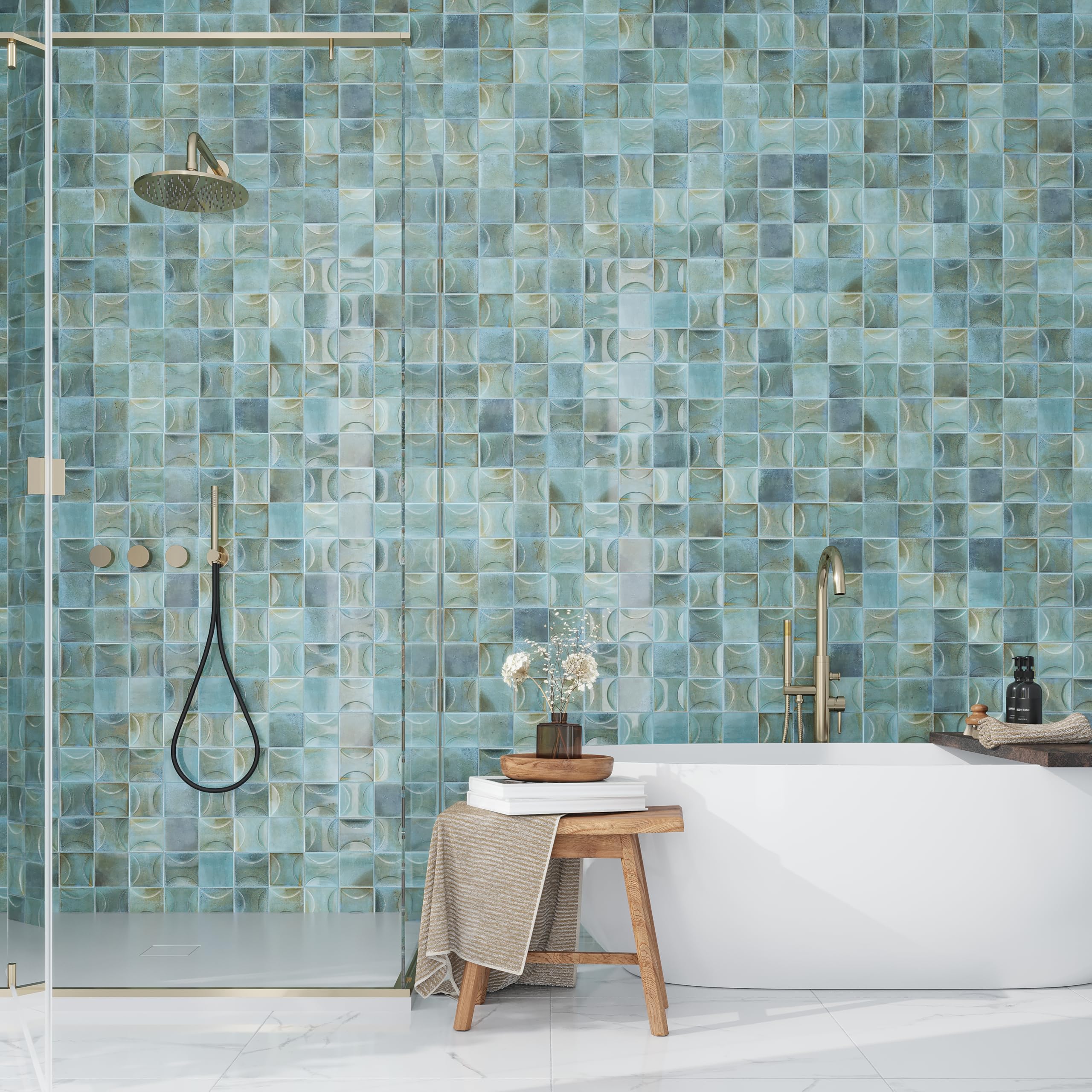 Amazon.com: Glossy Blue Ceramic Square Wall and Floor Tile – 3.94