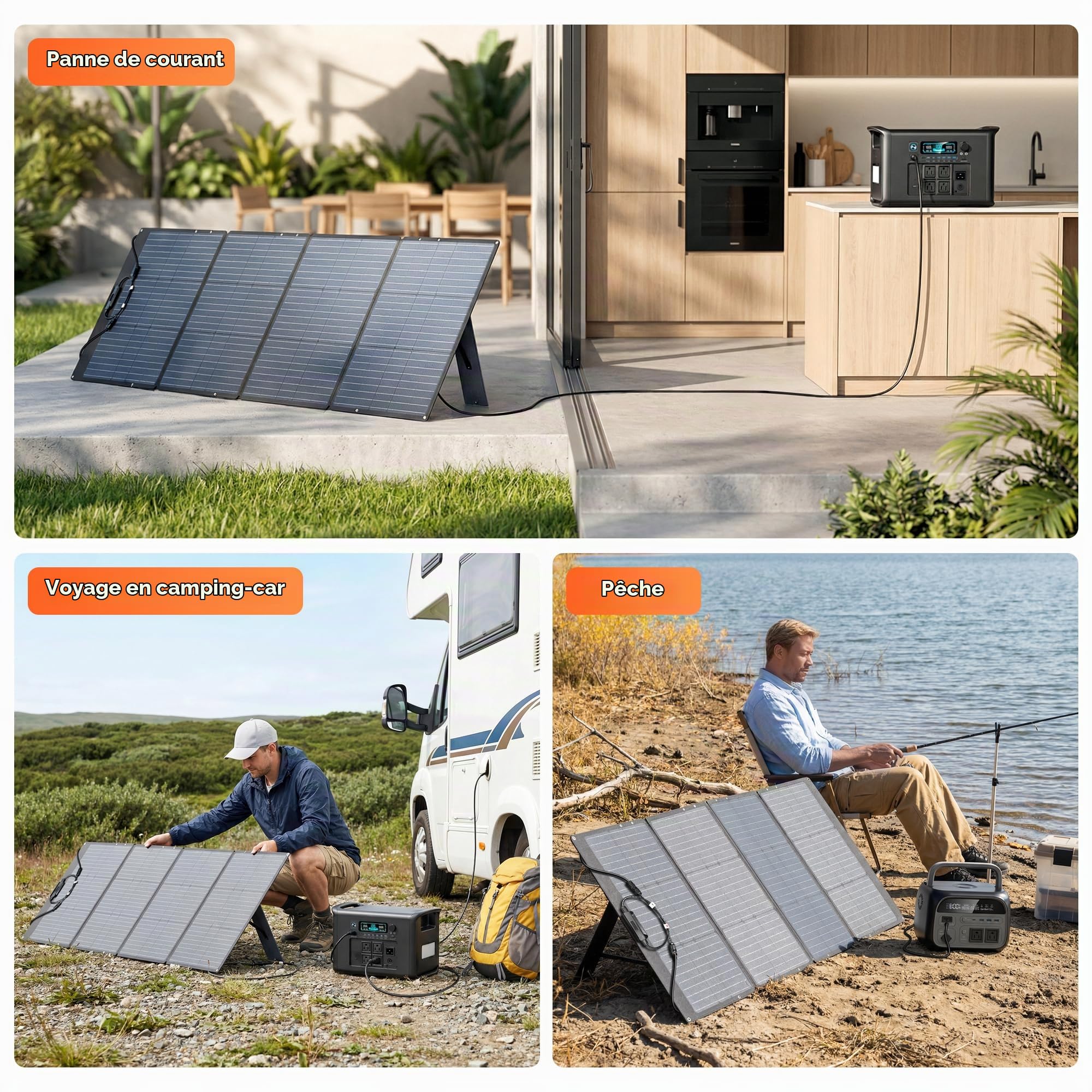 Panneau Solaire Portable 200 W Chargeur Solaire Pliable Monocristallin ETFE Efficacité de Conversion 23% avec Sortie MC4, Étanche pour Station Alimentation, Randonnée, Camping, Hors-réseau