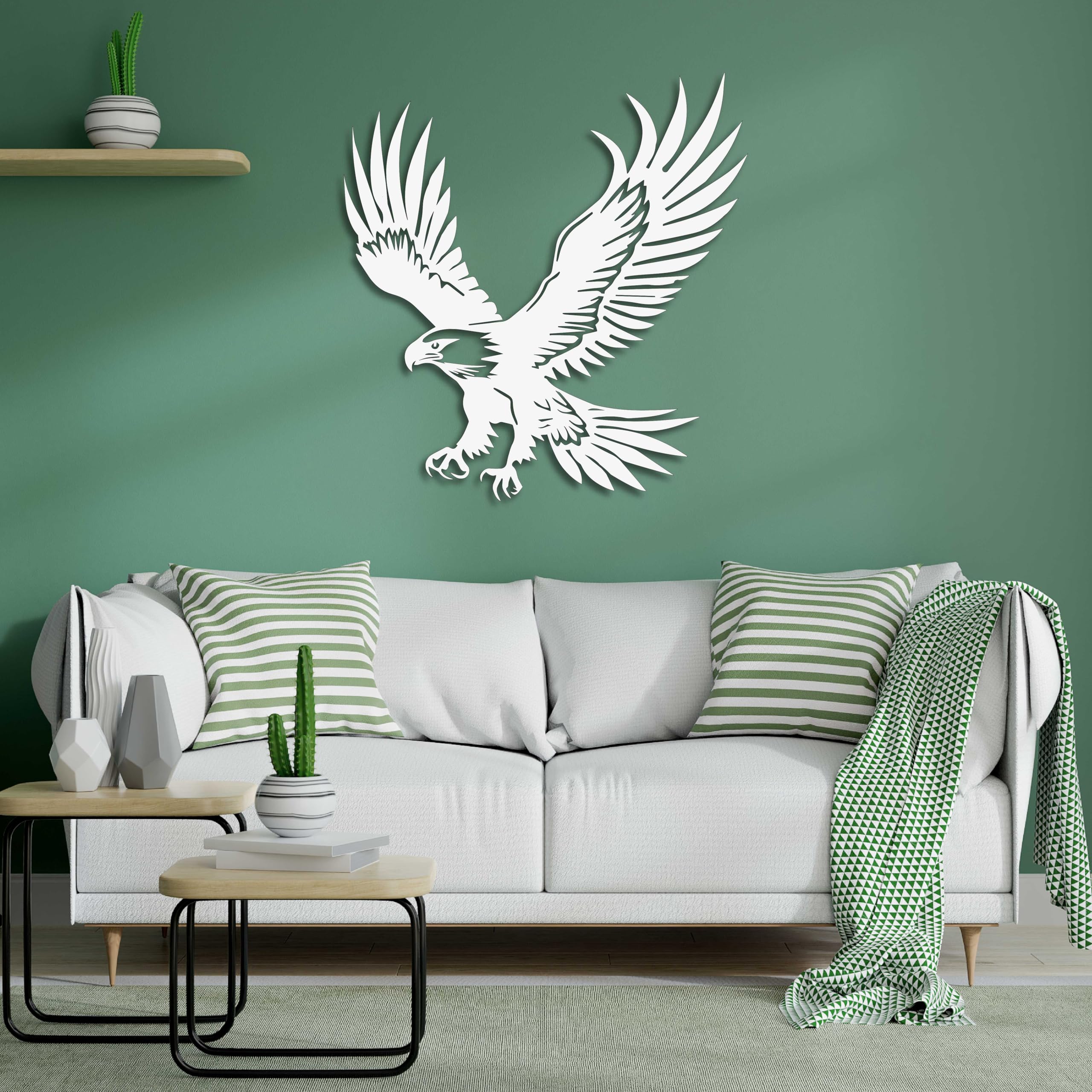 KAWA METALWORKS Décoration murale en métal avec aigle américain, panneau en métal patriotique, sculpture murale d'animaux sauvages, décoration d'oiseau majestueux volant pour intérieur et extérieur