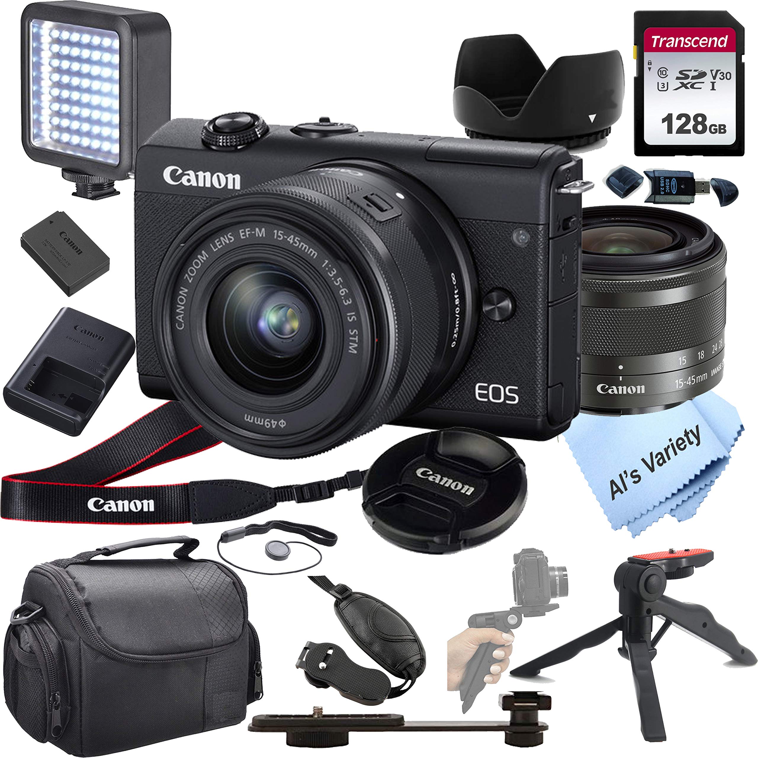 M200 Mirrorless Digital Camera Video Kit with 15-45mm Zoom Lens + LED Always on Light+ 128GB Card, Gripod, Case, and More (18pc Video Bundle)