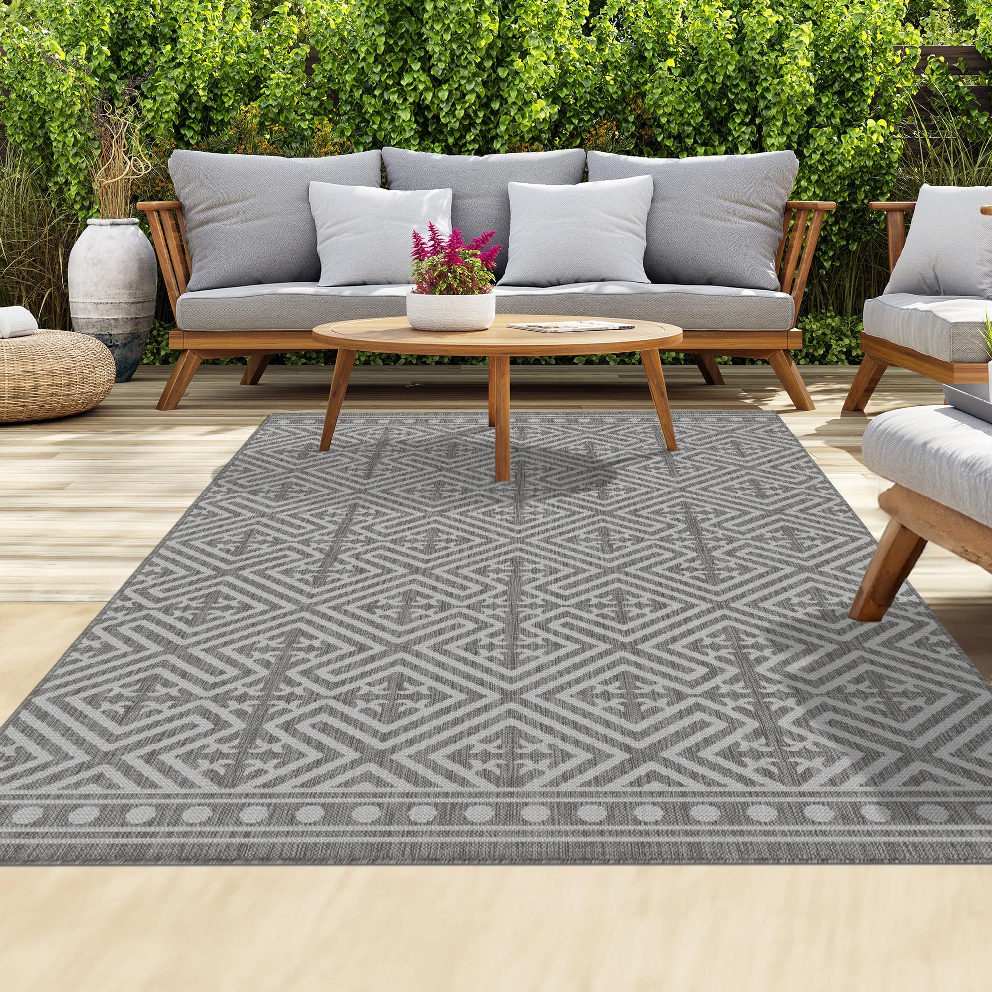 homeart Outdoor Rugs, Dark Grey Medallion, 120x170