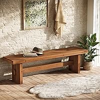 Tribewood 63" Solid Wood Farmhouse Entryway Bench - Rustic End of Bed Bench for Bedroom, Hallway, Foyer (Rustic Brown)