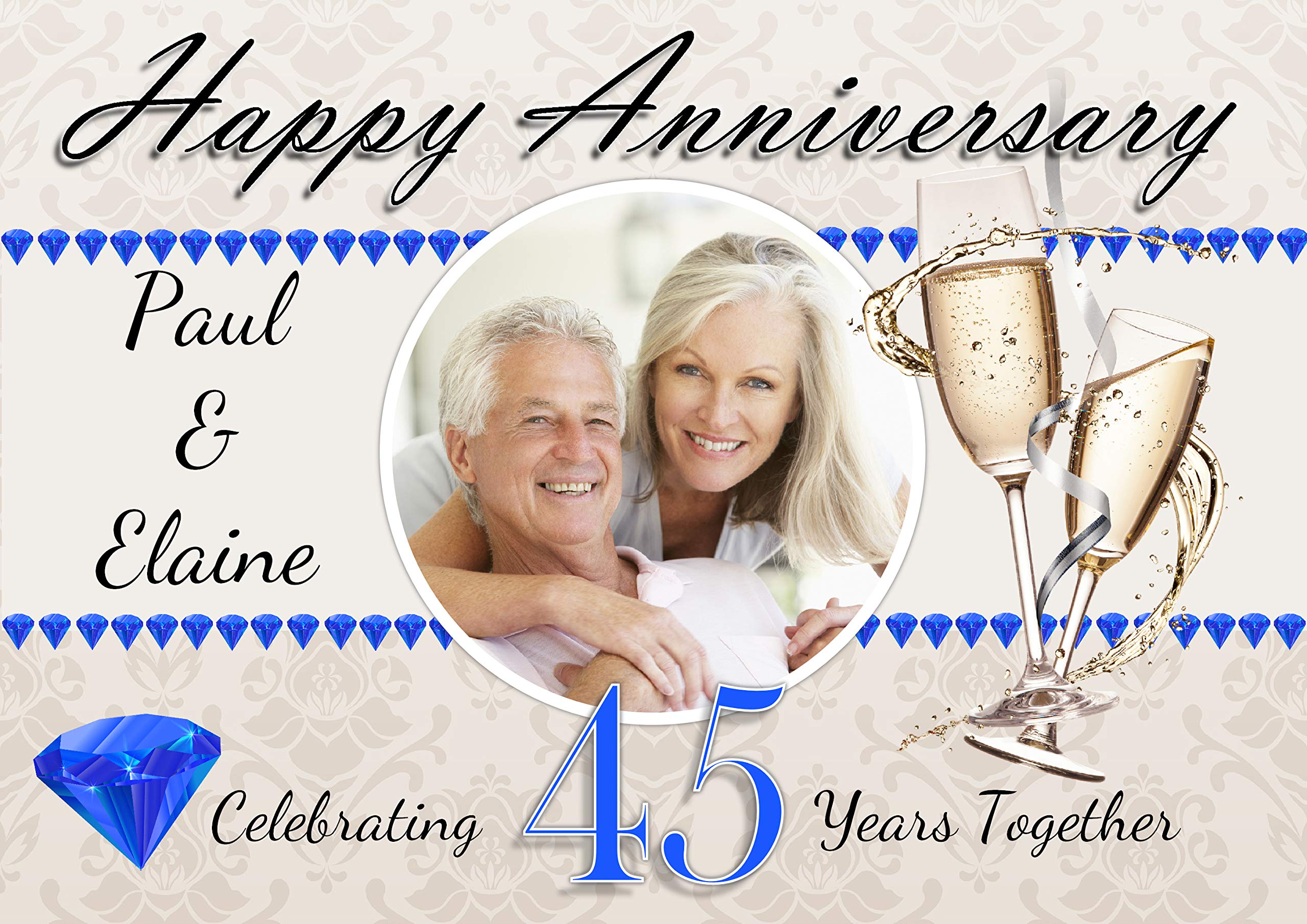 Personalised 45th Sapphire Wedding Anniversary Poster Banner N96 Keepsake Print Banner (A4 (21cm x 29.7cm))