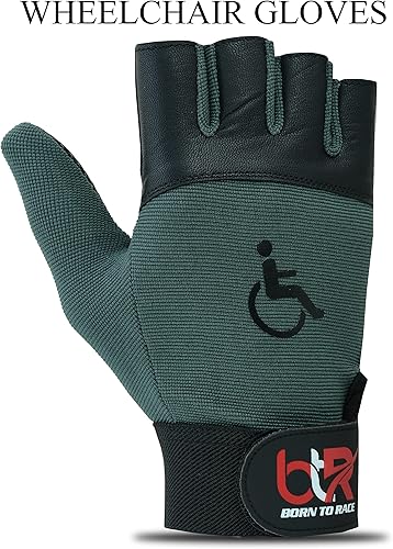 Miniatura 4 de BTR BORN TO RACE Guantes de silla de ruedas para hombres y mujeres  Guantes de entrenamiento  Palma de cuero de pulgar largo sin dedos