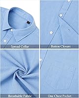 Vista 135 de J.VER Camisas de manga corta de lino y algodón para hombre, estilo informal, ligeras, con botones, para vacaciones, playa y verano, con bolsillo
