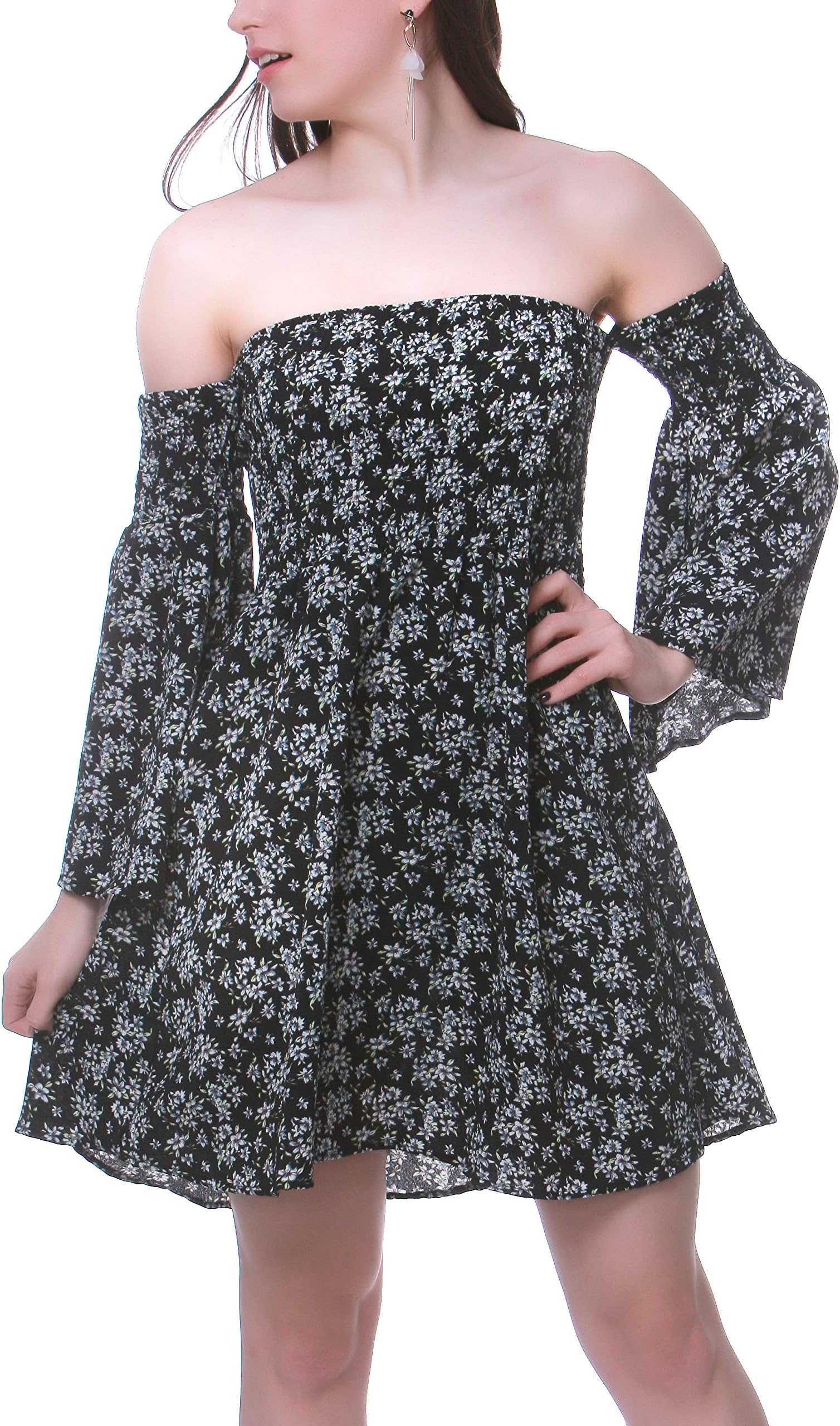 NANFANGLI Women Summer Dress Off Shoulder Fit Comfy Floral Casual Dresses