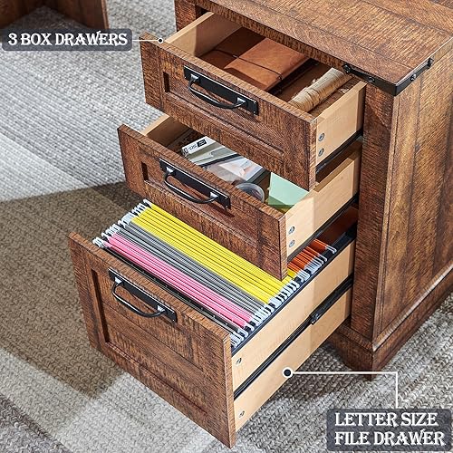 Miniatura 4 de RedLemon Escritorio Ejecutivo en Forma de L Estilo Granja de 60" con Cajones, Escritorio Esquinero de Madera para Oficina en Casa con Estación de