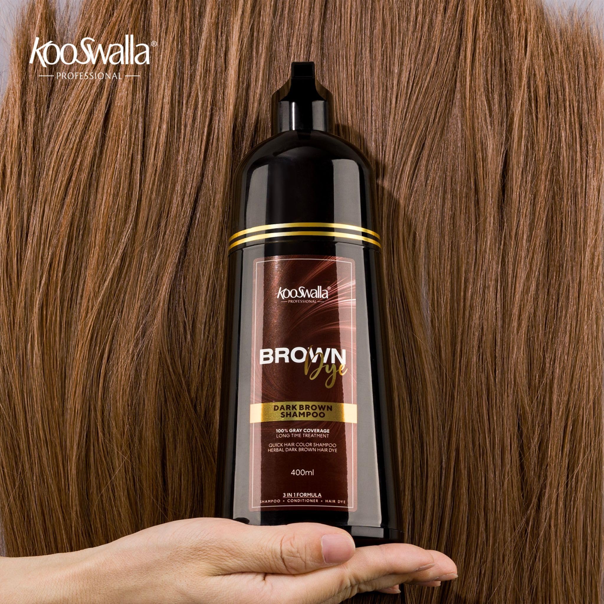 Kooswalla Dark Brown Hair Dye Shampoo & Conditioner - 400ml - 3 in