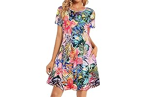 Womens Summer Dresses Beach Casual Loose Tshirt Floral Short Sleeve Flowy Pockets Sundresses
