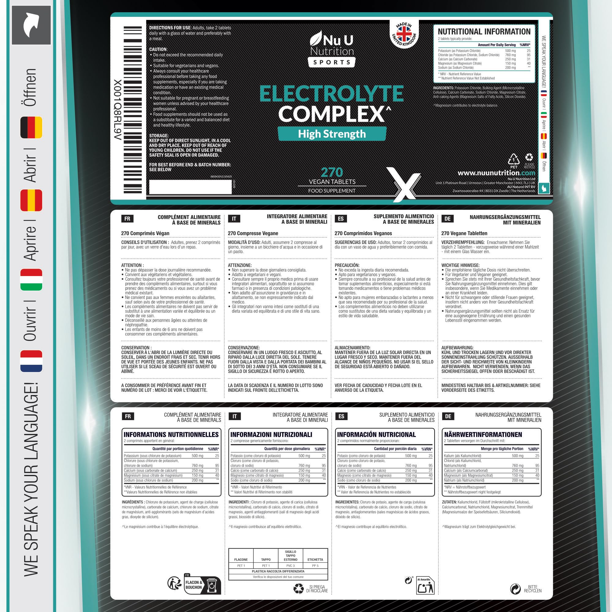 Complexe d'Électrolytes - 270 Comprimés Véganes Sans Arôme, avec Sodium, Potassium, Magnésium & Phosphate de Calcium - Convient aux Régimes Carnivore & Paléo - Fabriqué en Europe - Xellerate Nutrition