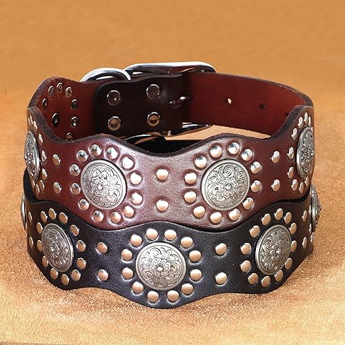 Miniatura 6 de PET ARTIST Collar de perro de cuero genuino, diseño único y cuero resistente, collar de perro resistente, apto para perros Rottweiler Pitbull