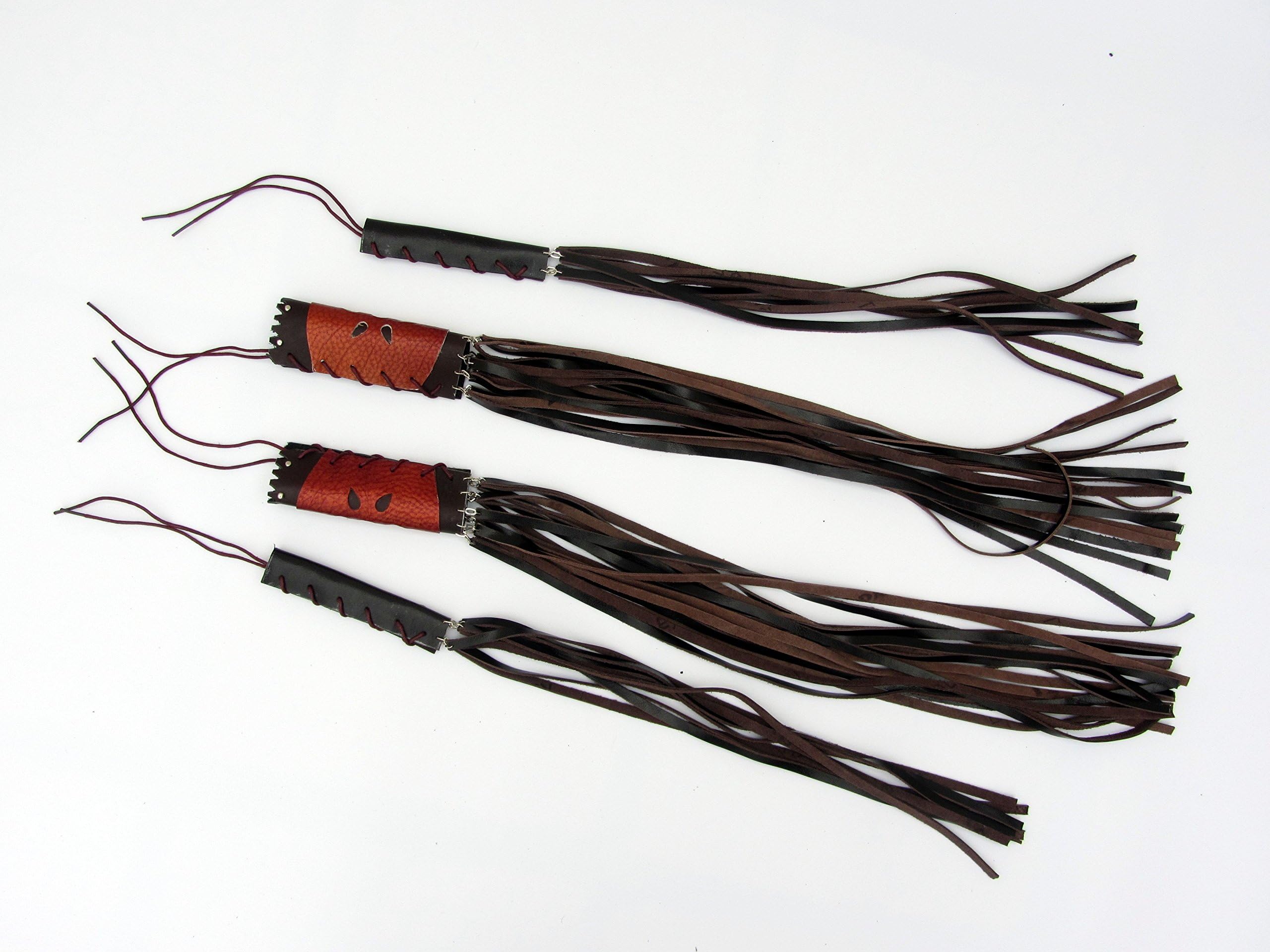 Leather Motorcycle Biker Throttle Handle Bar Grip Covers 12″ Fringe&Lever Brake Clutch Covers(brown&black)