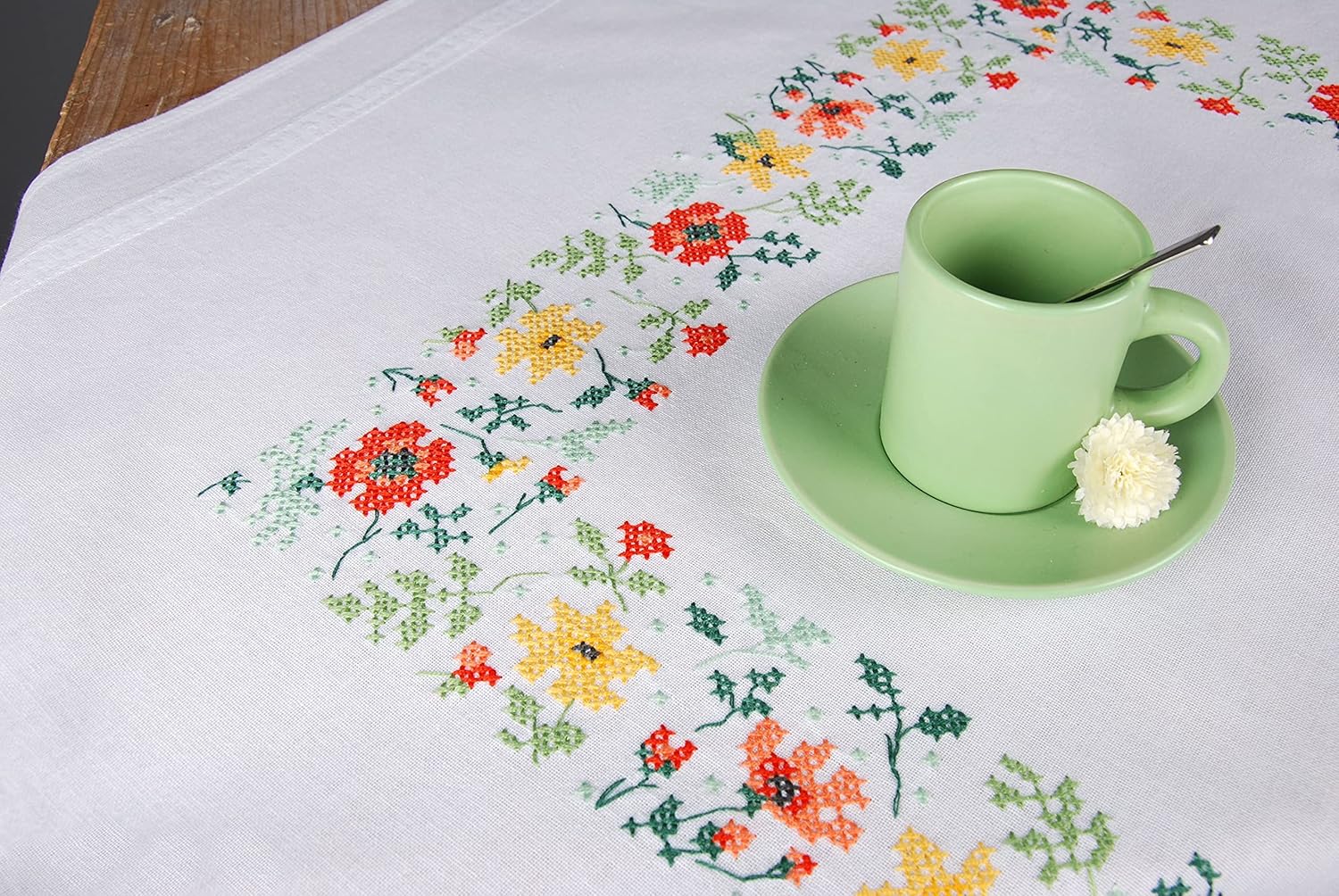 Vervaco Stamped Tablecloth Cross Stitch Kit 32"X32"-Fresh Flowers -V0169697