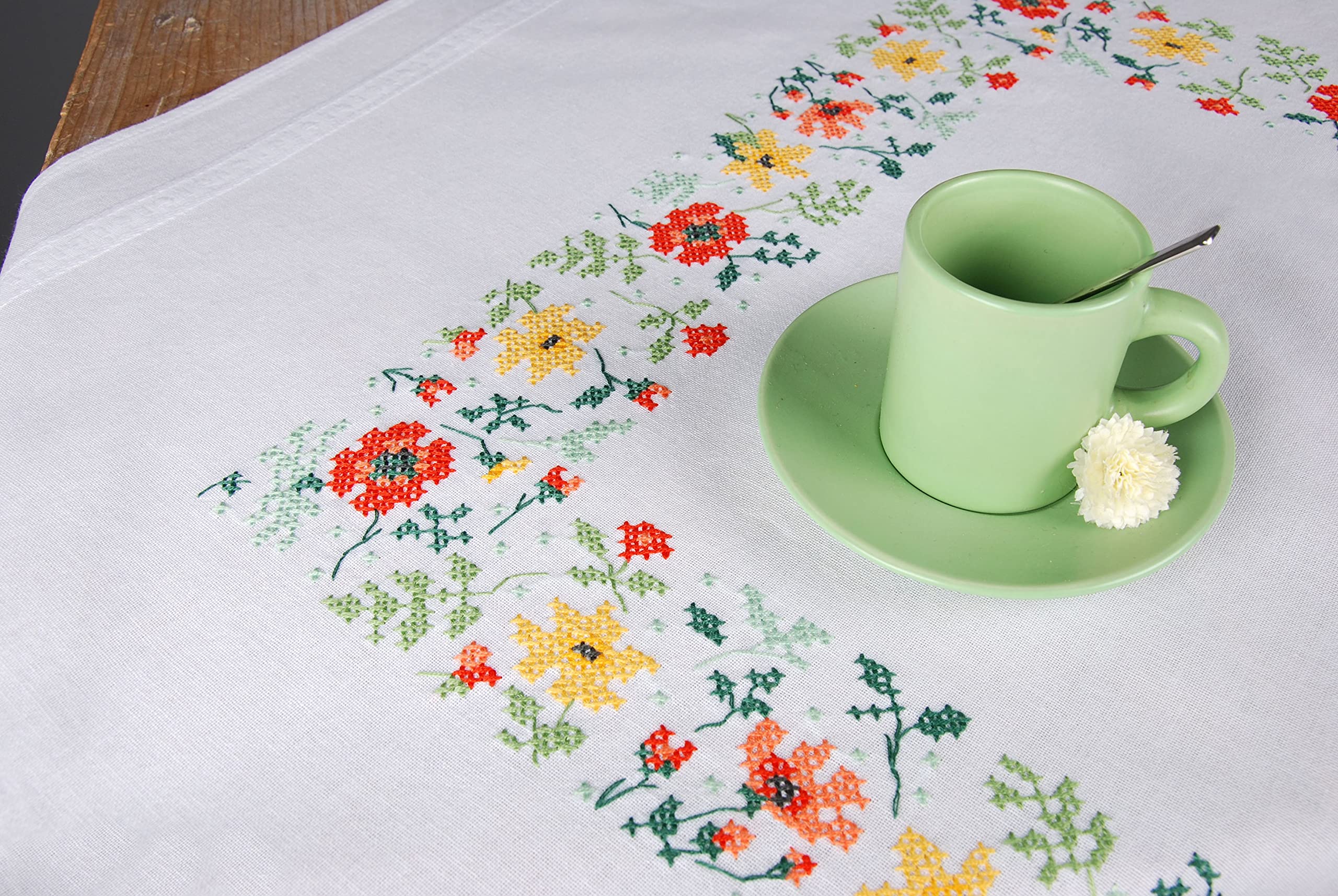 Broderie kit complet adulte pour nappe de table fleurs fraîches DIY