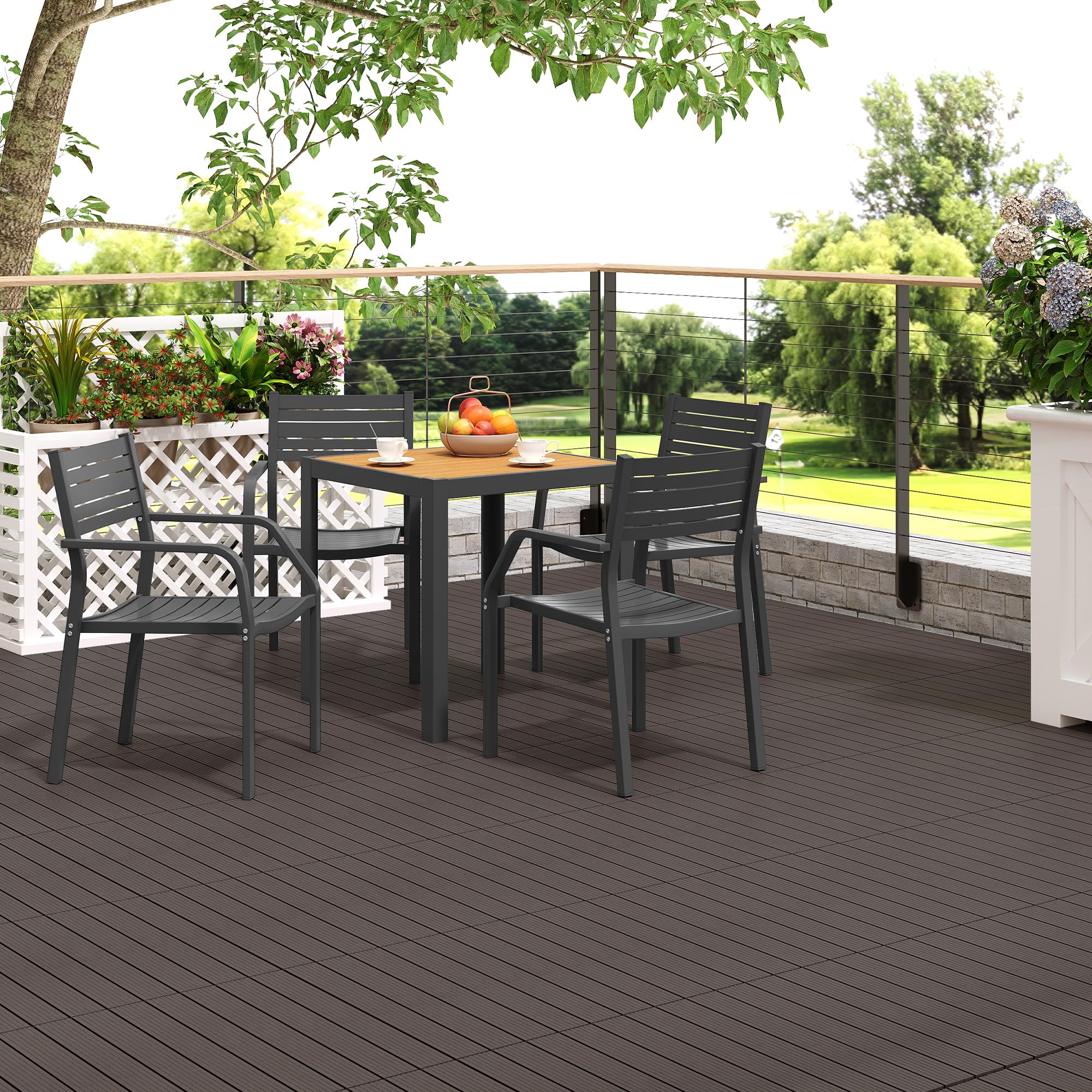 Laneetal Suelo de WPC para Jardín, Baldosas para Terraza, Suelos Clic Exterior para Patio Piscina Balcón, Baldosas Resistentes Indeformables, 12 Piezas, 30x60 cm, Café
