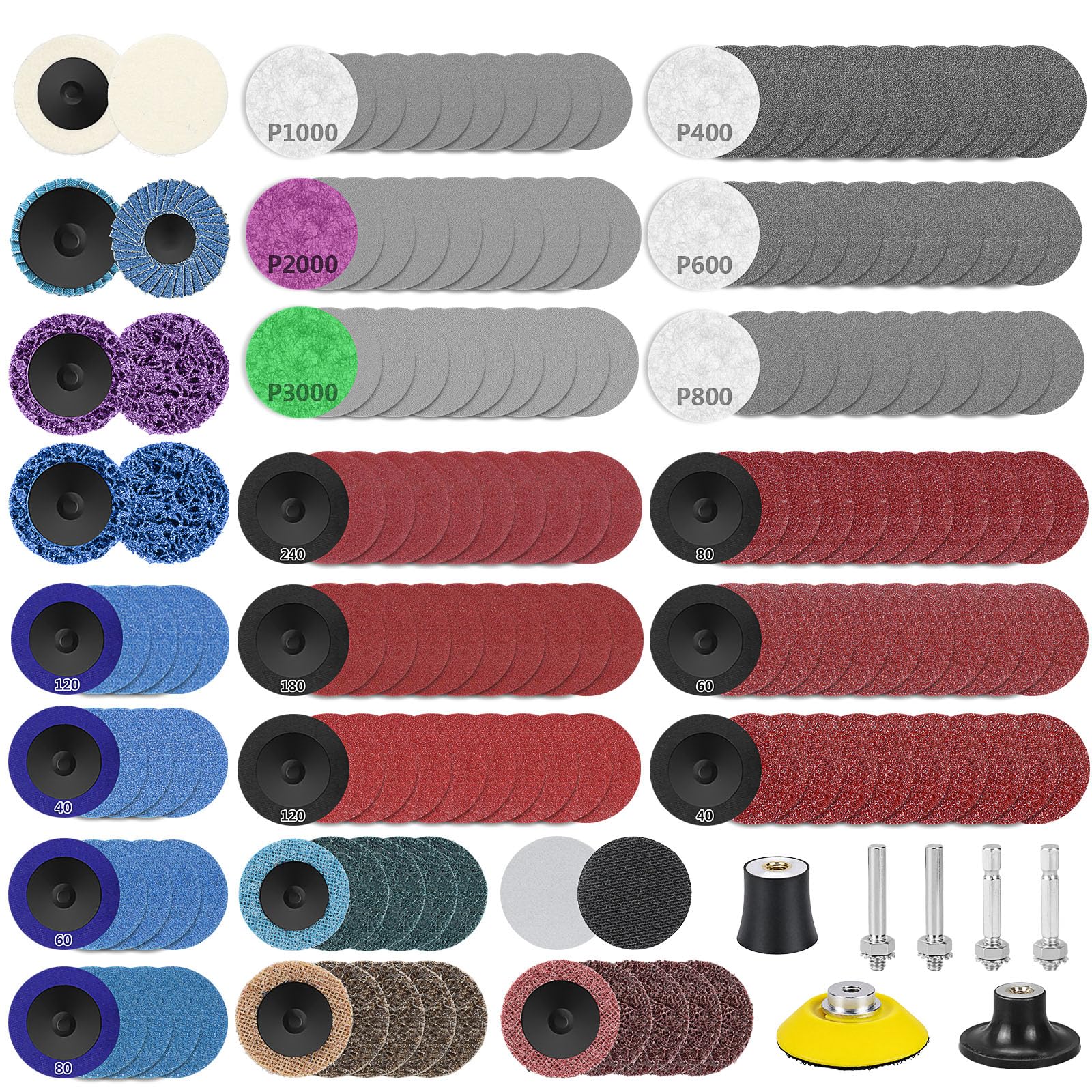 172 Pcs 50 mm Sanding Discs Set, 2 Inch Quick Change Abrasive Discs