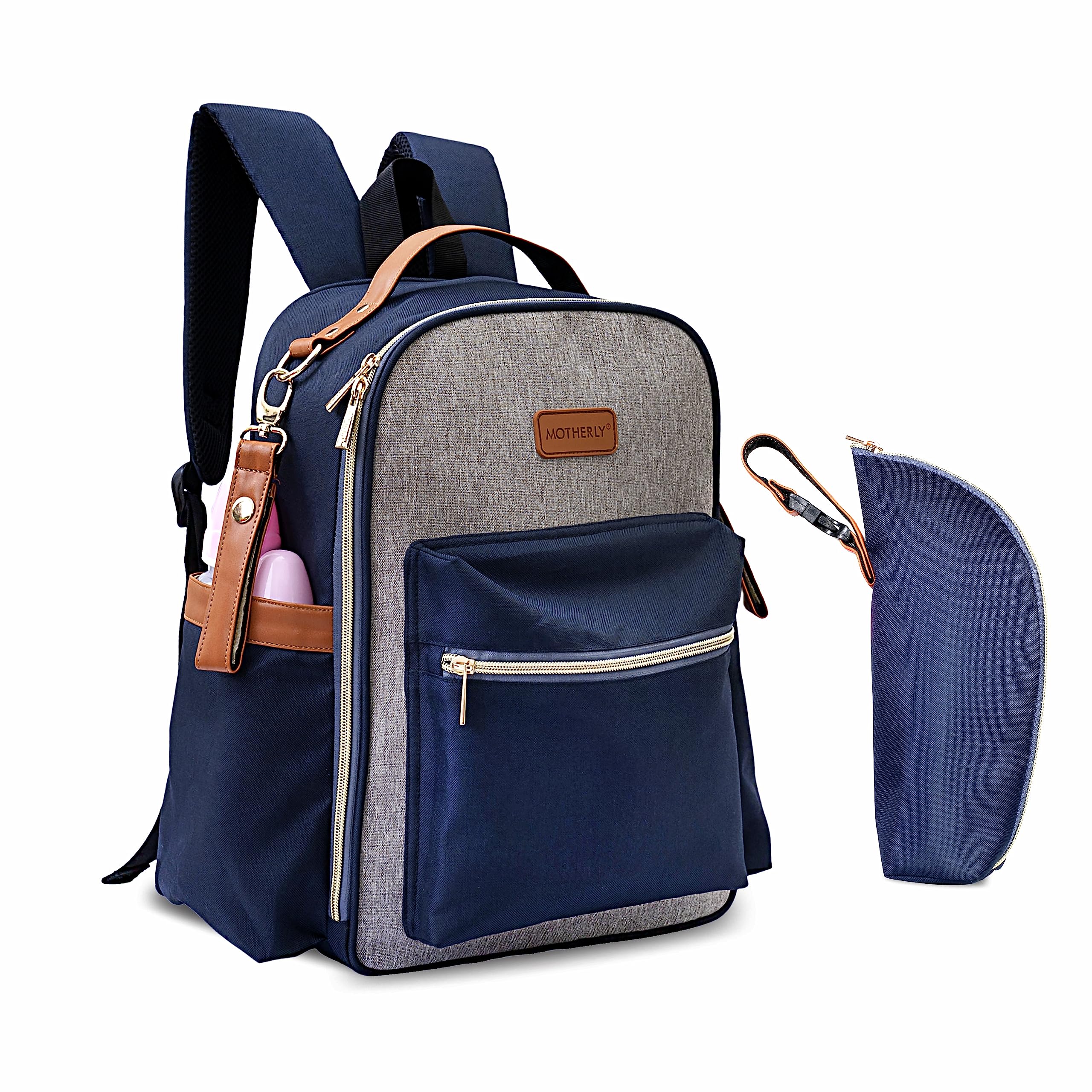 Motherly Diaper Bags For Mothers Stylish Backpacks for Moms for Travel with Stroller Hooks & Insulated Bottle Cover|6 Month Warranty |(Navy Gray)-image-11