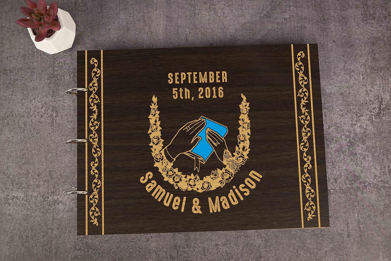 Darling Souvenir Personalized Engraved Laser Cut Wedding Guest Book Wooden Cover Sign-in Book Registry Guestbook Scrapbook-VN