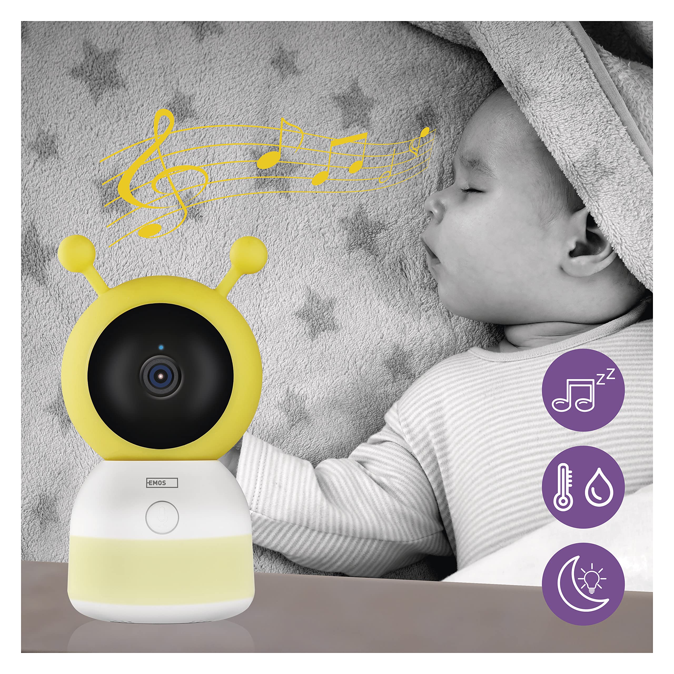 EMOS GoSmart Babyphone IP-500 Guard con monitor LCD da 5" e batteria da 3000 mAh, Wi-Fi e app, girevole, messa a fuoco, audio a 2 vie, visione notturna IR, sensore intelligente e funzioni di