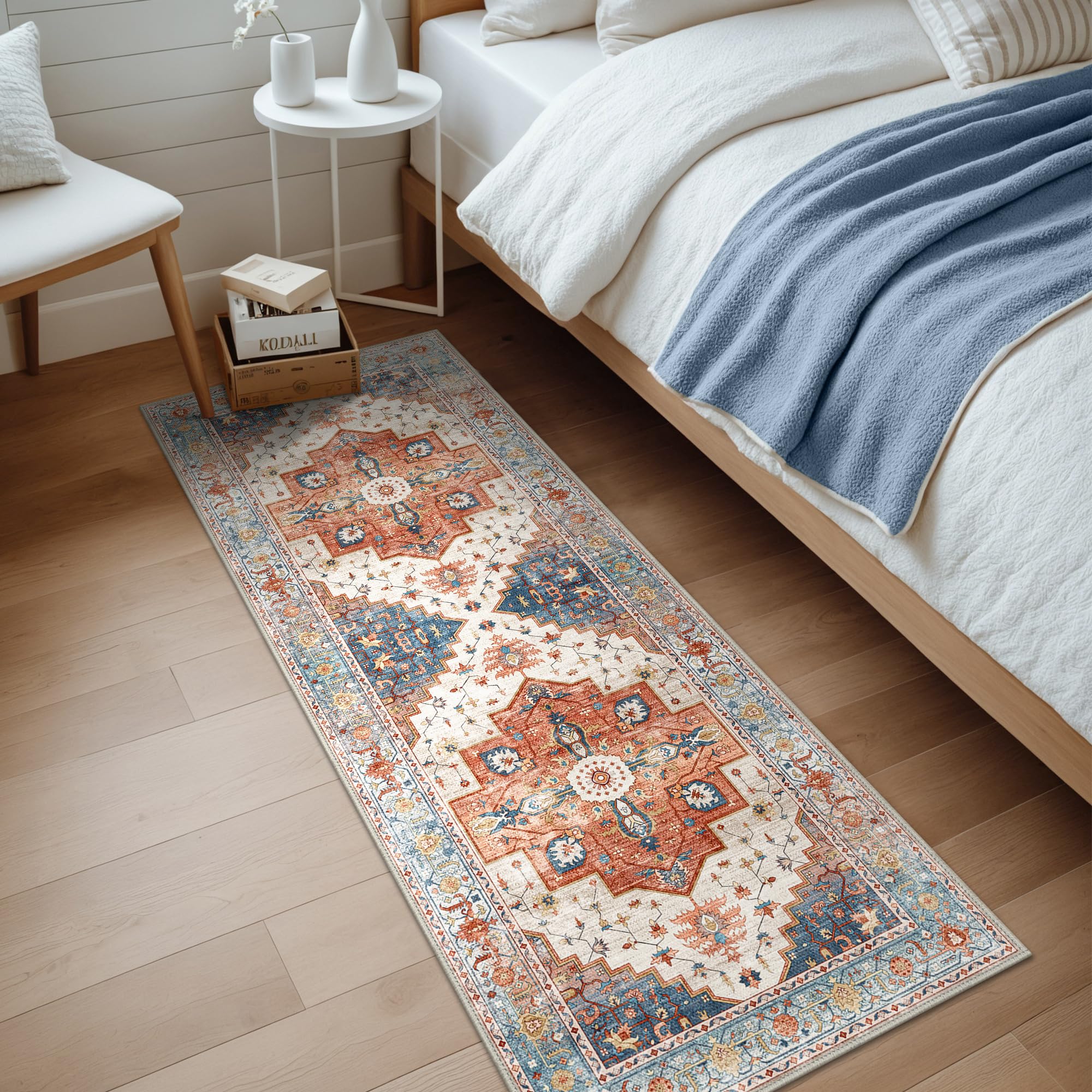 BEIMO Tappeto Salotto Pelo Corto Vintage, Tappeto Camera Da Letto, Tappeti Estivo Salotto Antiscivolo Lavabile, Tappeti Persiano per Corridoio, Soggiorno, Sala, Rosso-Arancio, 80x200cm