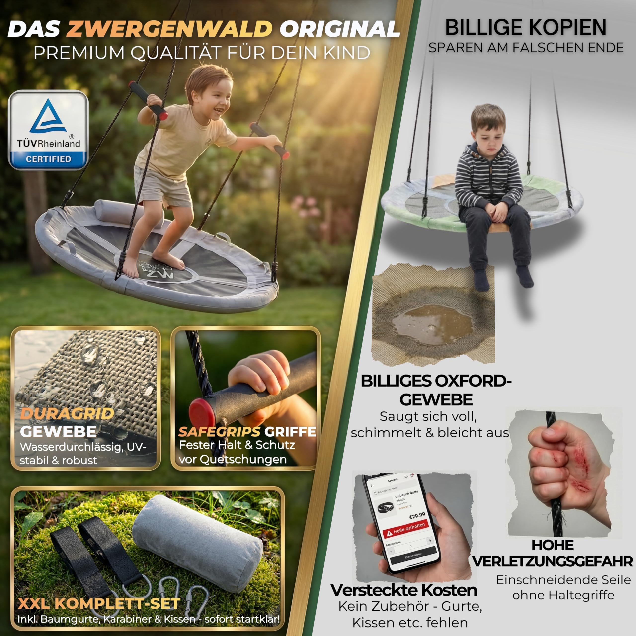 Nestschaukel Outdoor 110 cm, Kinderschaukel, Tellerschaukel, Grau, 150 kg
