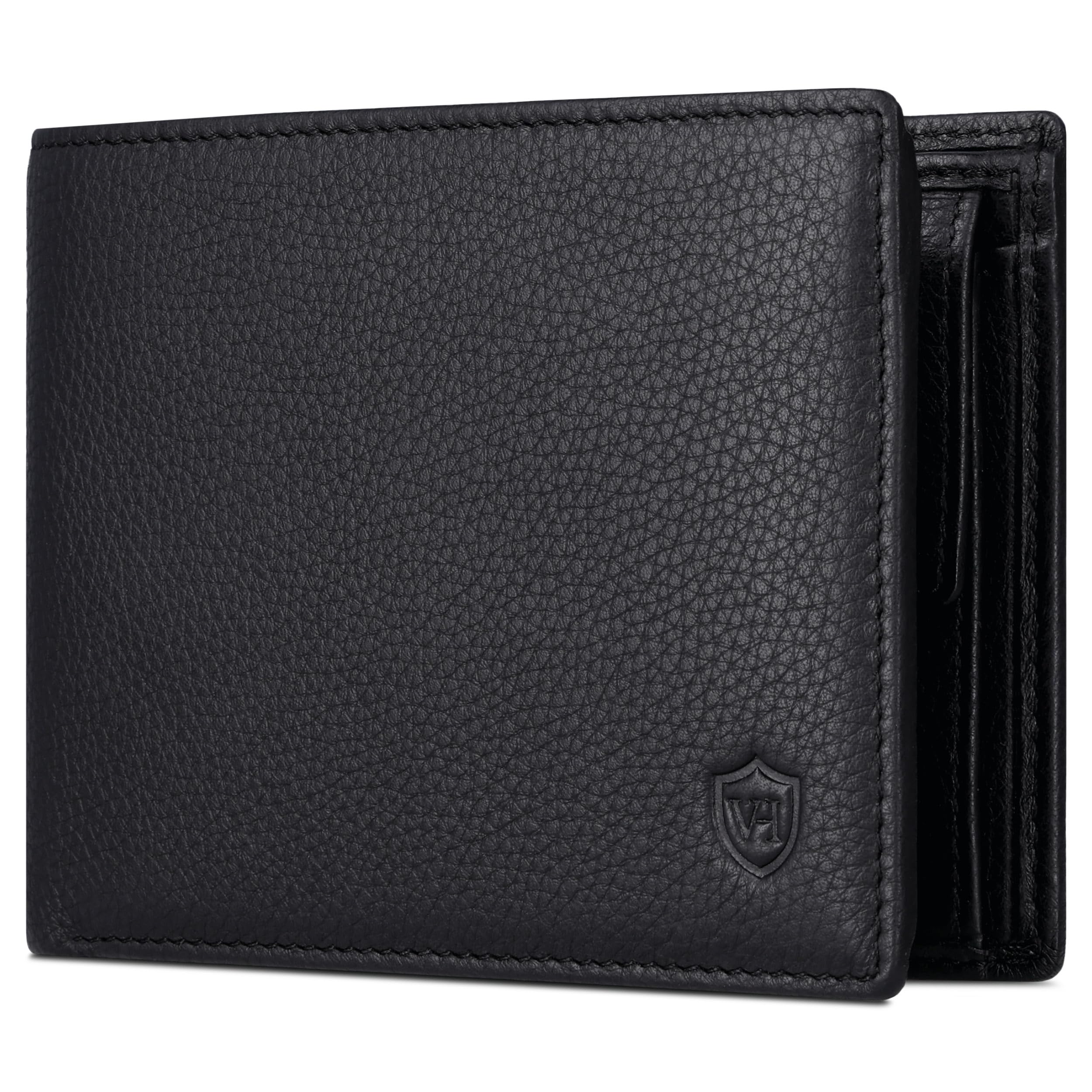 VON HEESEN Leder Geldbörse Herren mit RFID Schutz I Echtleder Geldbeutel für Männer I Münzbörse Portemonnaie Brieftasche Wallet Portmonee (Schwarz)