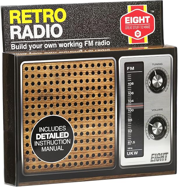 Eight Innovation ERR1493 Eight Retro Construction Kit-Build Your Own Working FM Radio, 19 x 3 x 13 Centimeters
