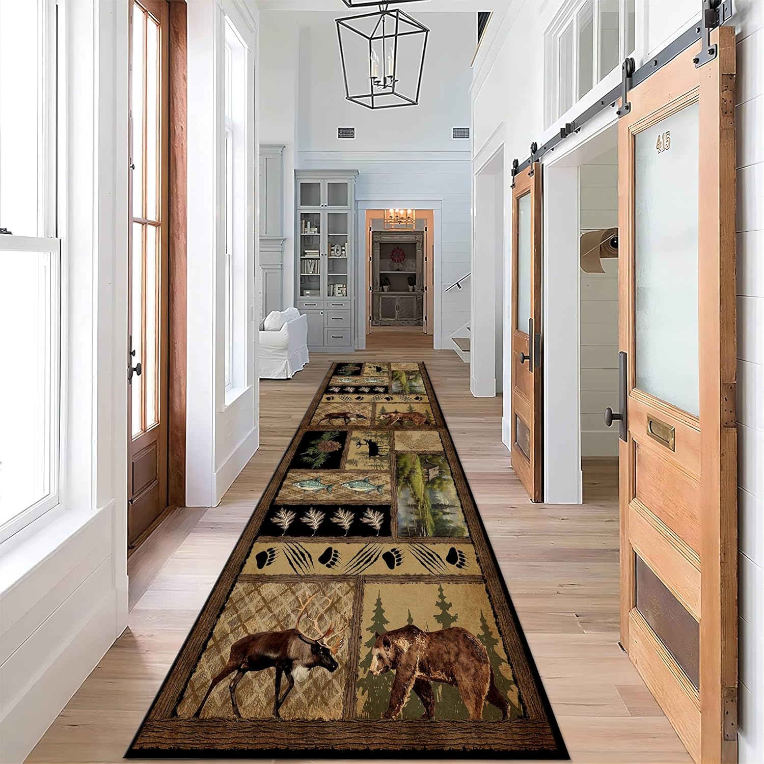 Rustic Wildlife Runner Rugs for Hallways, 1.3x7ft, Lodge Cabin Pine Cone Kitchen Hallway Rug, Vintage Country Forest Soft Floor Carpet, Pet Friendly Thin Non-Shedding Mat for Dining Room