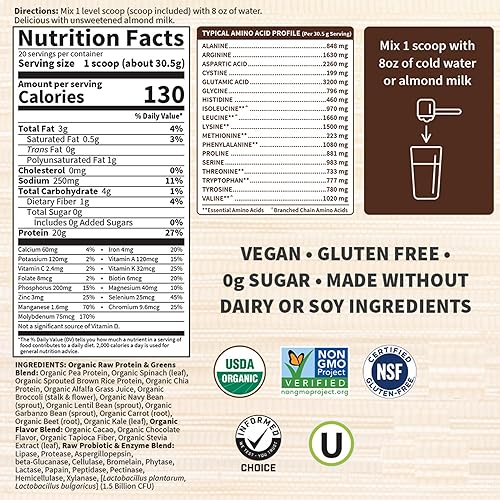 Miniatura 6 de Garden of Life Chocolate orgánico crudo con proteína y verduras - 20 porciones proteína vegana en polvo para mujeres y hombres verduras jugosas y