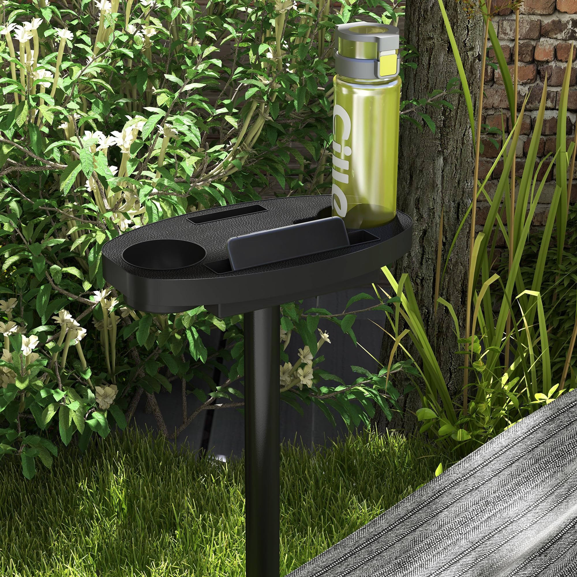 Outsunny Supporto per Amaca in Acciaio con Tavolino Integrato, Base per Amaca con Carico Massimo 150kg, Nero