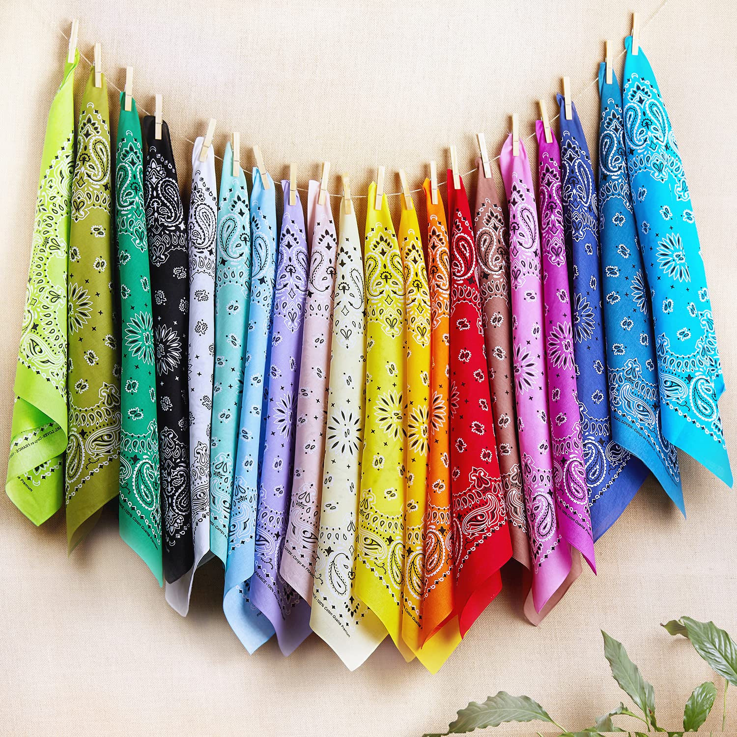 Paquete de Bandanas 100% Algodón Estampado Paisley 20 Colores Exclusivos