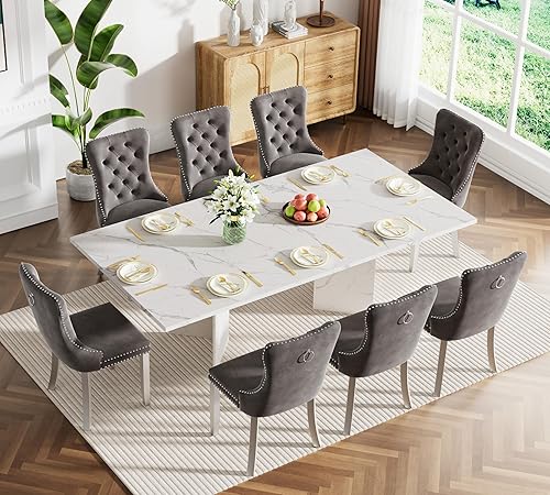 Miniatura 8 de Mesa de comedor extensible de 62.99 a 78.7 pulgadas para 6, 8 y 10, moderna mesa expandible de cocina blanca de granja, mesas de conferencias de