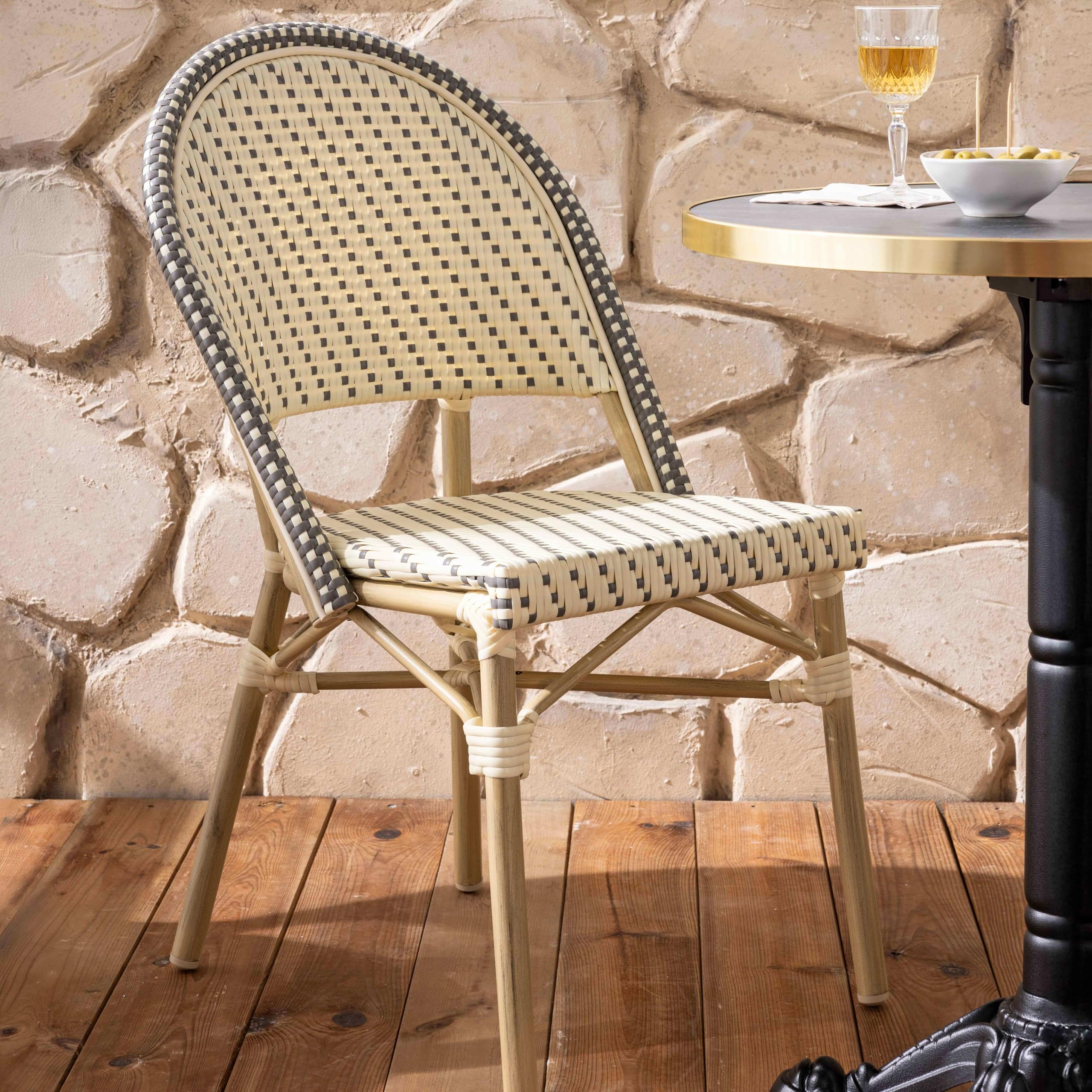 Oviala Chaise de terrasse bistrot Parisien en Aluminium et rotin Gris